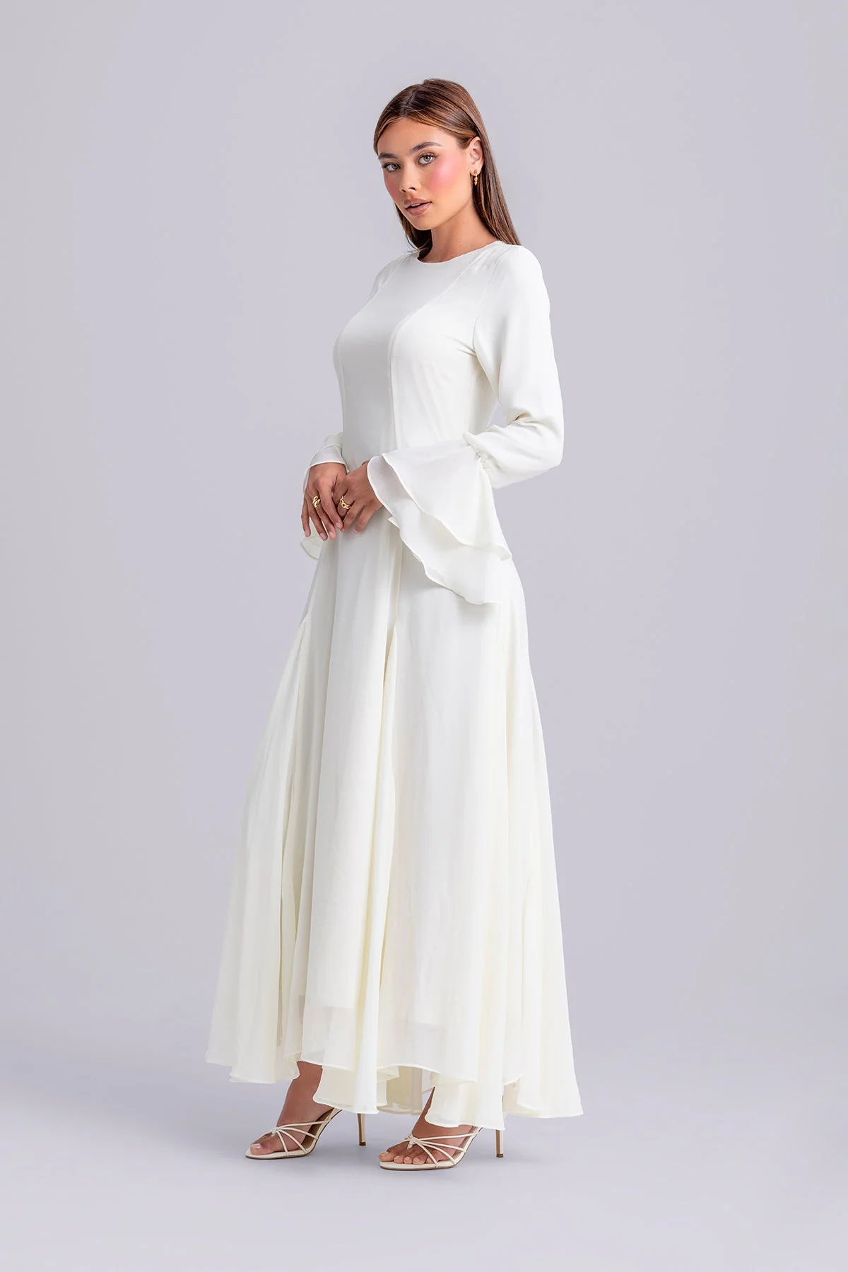 Dana Chiffon Ruffle Maxi Dress- Ivory - Image 5