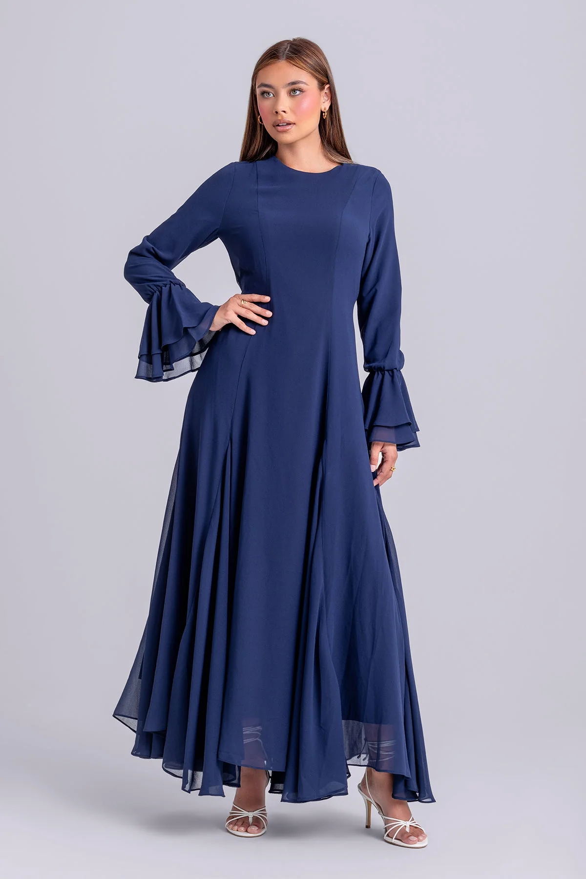 Dana Chiffon Ruffle Maxi Dress- Navy - Image 2