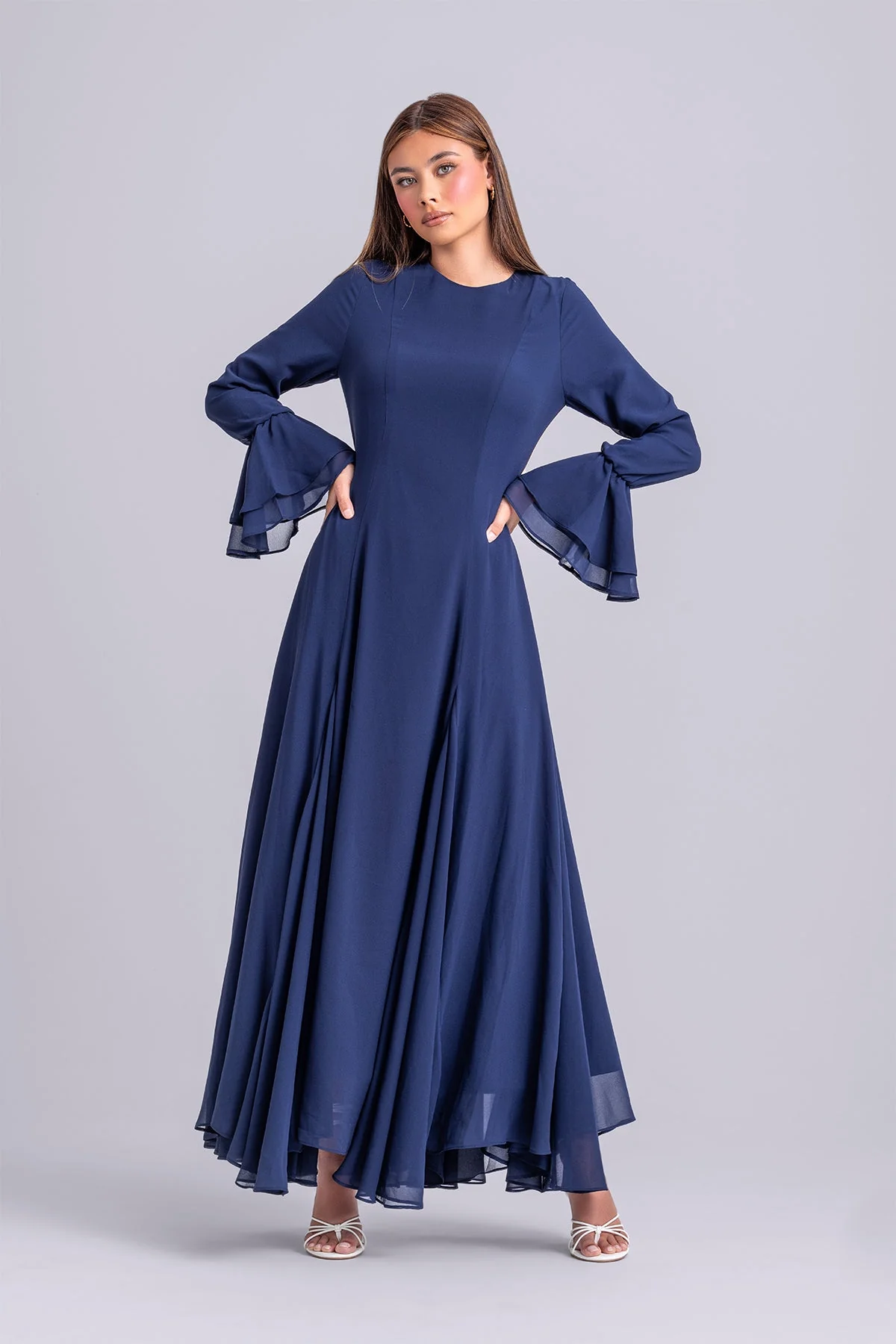Dana Chiffon Ruffle Maxi Dress- Navy - Image 3