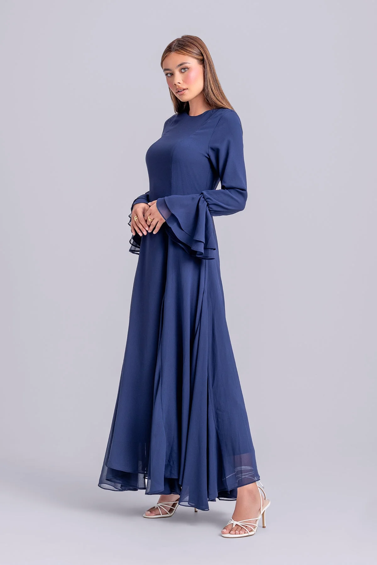 Dana Chiffon Ruffle Maxi Dress- Navy - Image 4