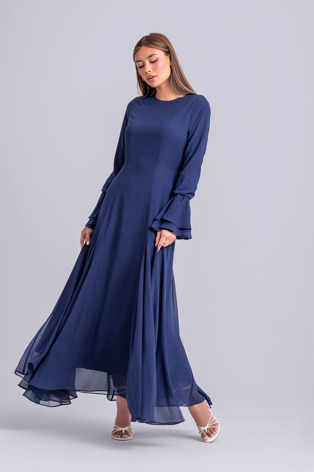 Dana Chiffon Ruffle Maxi Dress- Navy - Image 5