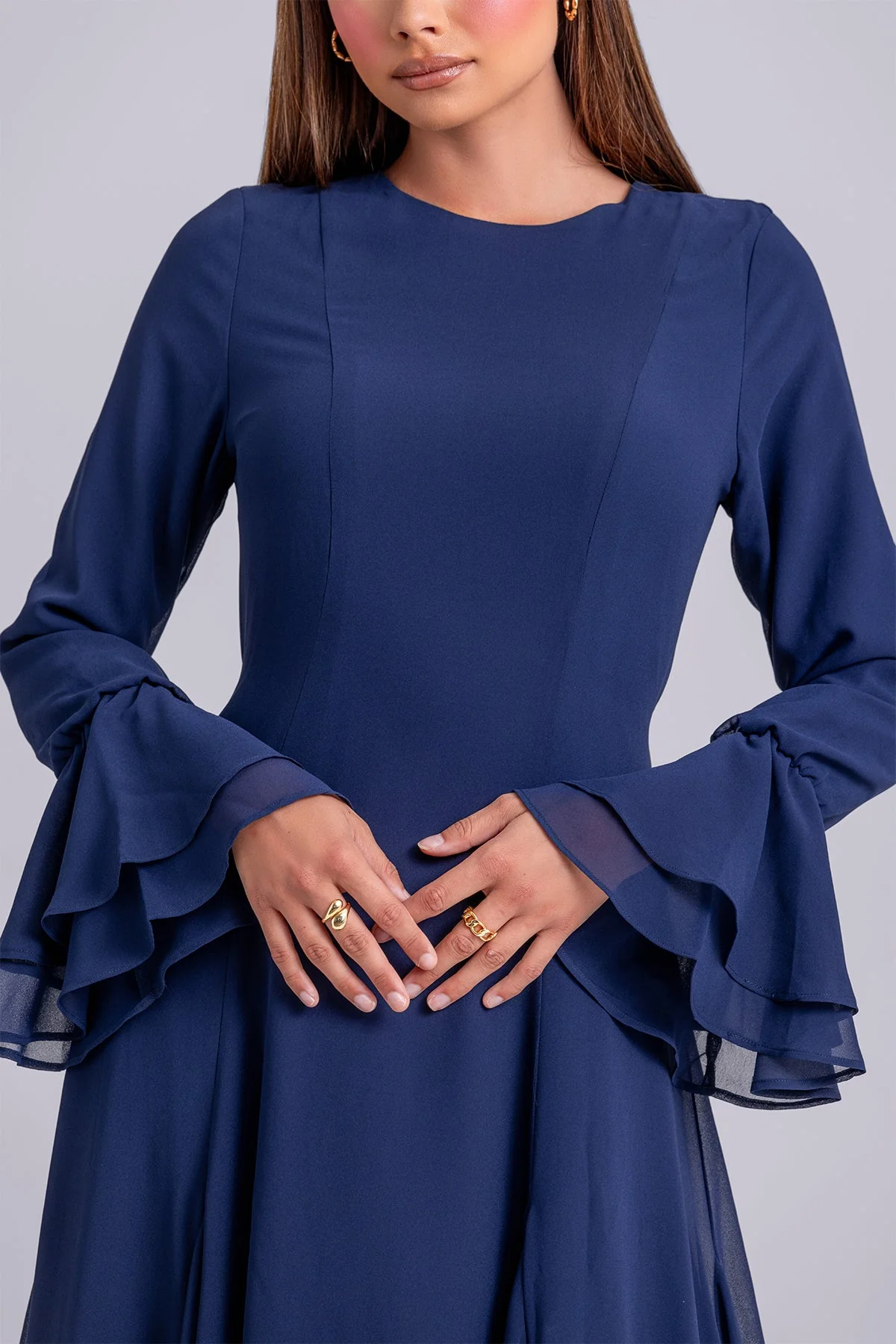 Dana Chiffon Ruffle Maxi Dress- Navy - Image 6