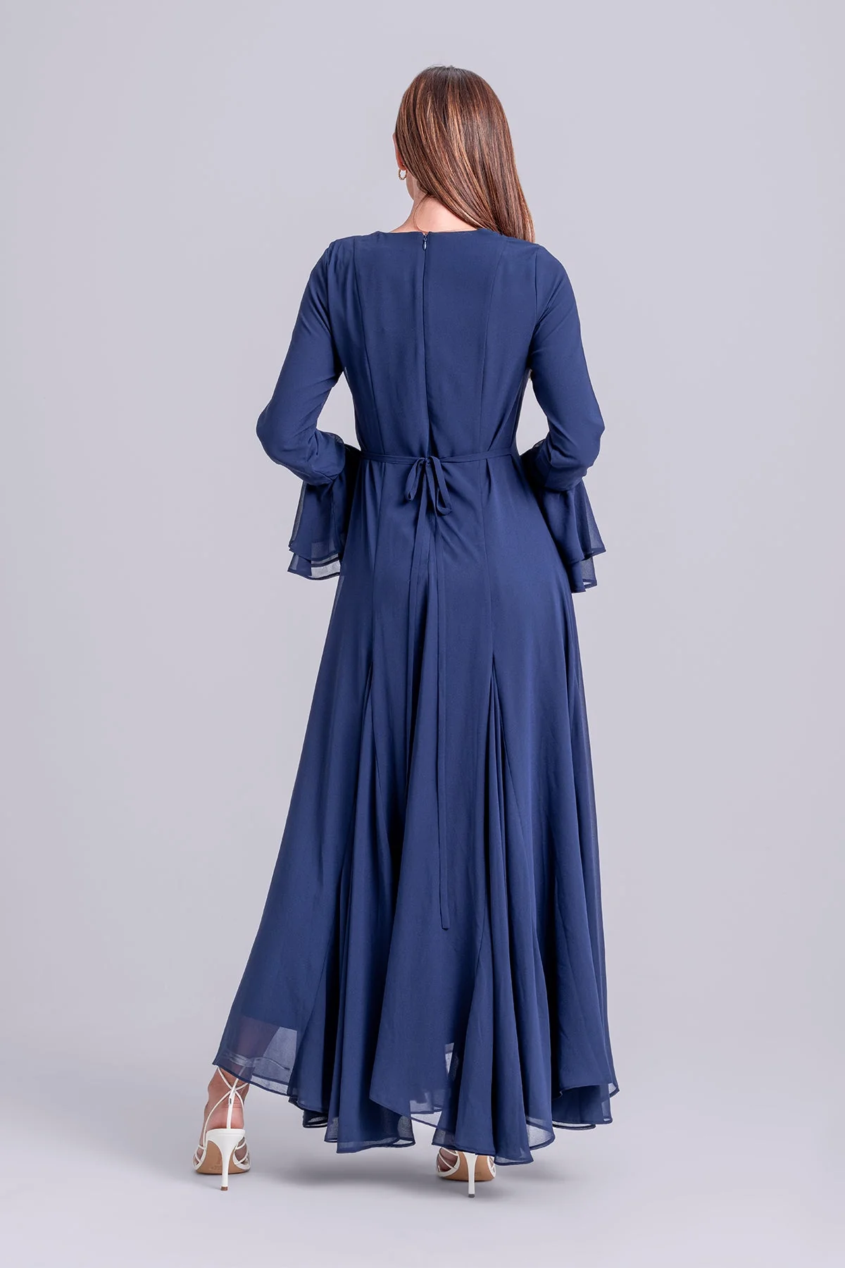 Dana Chiffon Ruffle Maxi Dress- Navy - Image 8