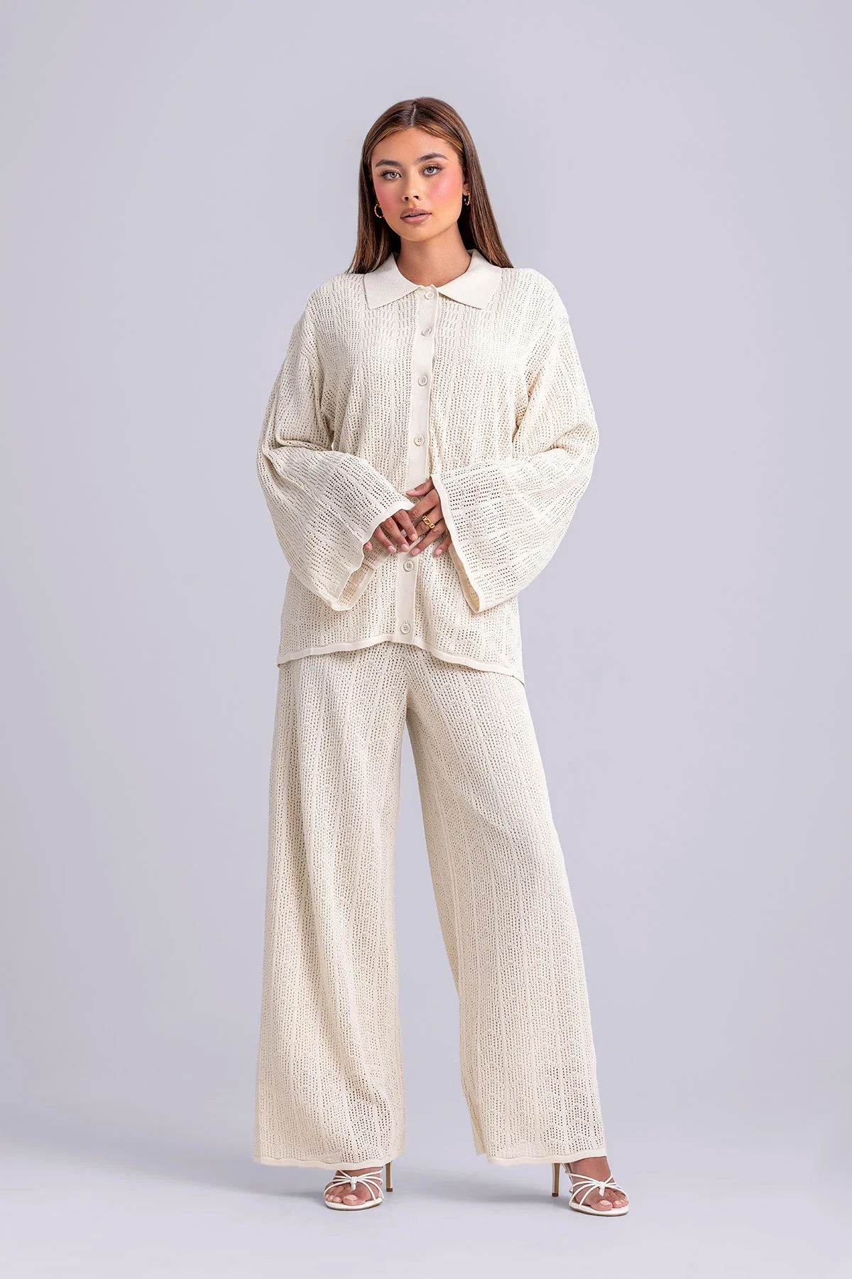 Dina Crochet Top & Pant Set- Oatmeal - Image 3