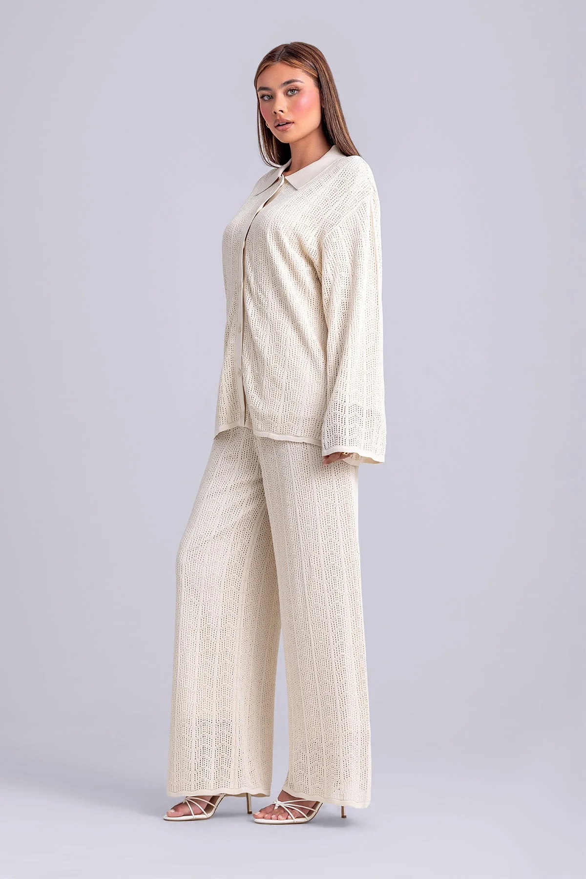 Dina Crochet Top & Pant Set- Oatmeal - Image 4