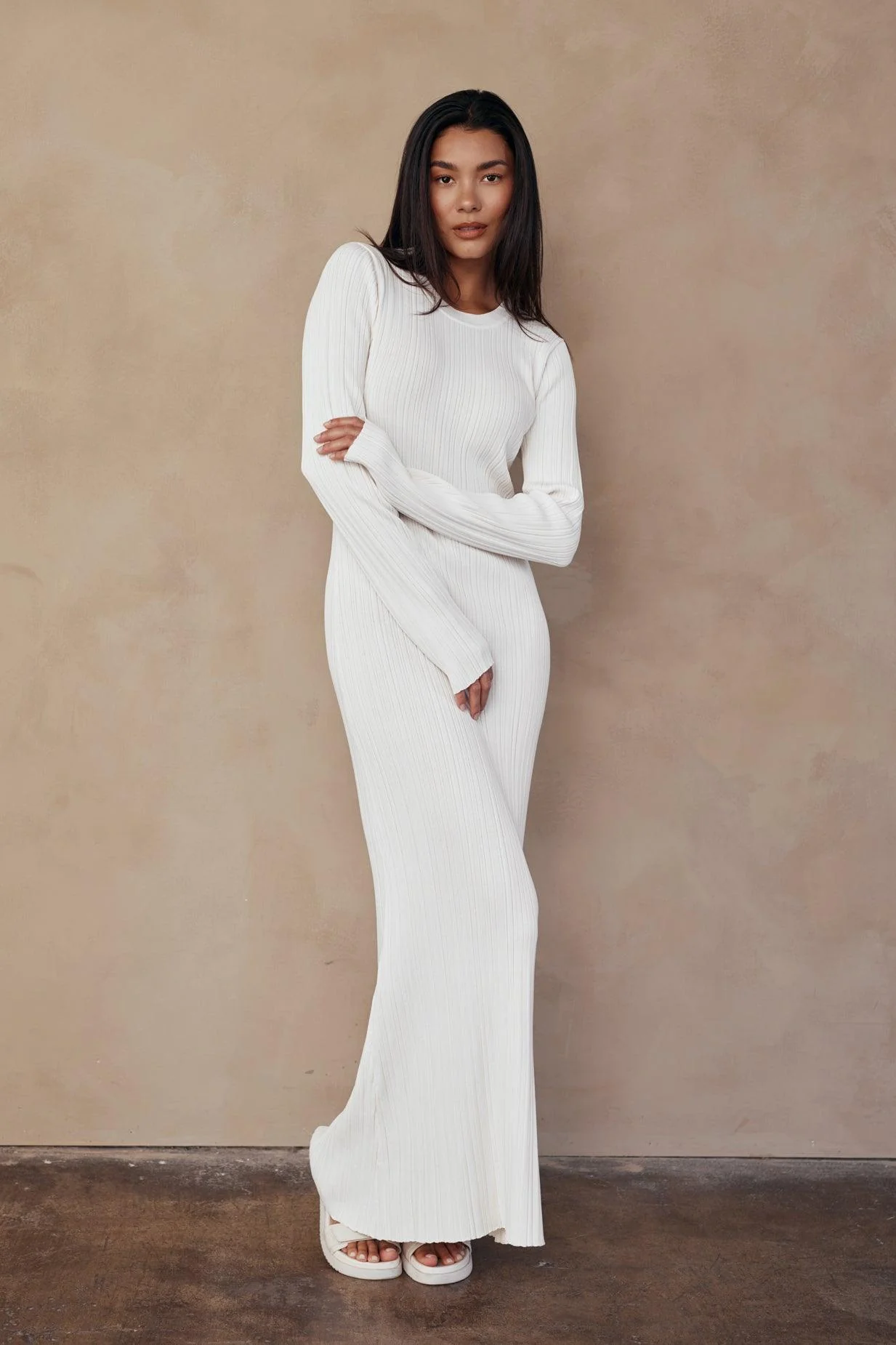 Ezra Long Sleeve Ribbed Knit Maxi Dress - Image 8