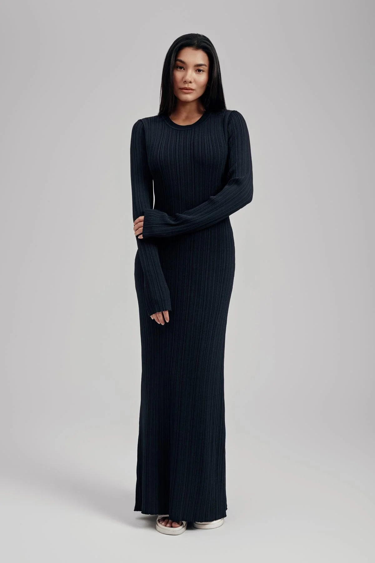 Ezra Long Sleeve Ribbed Knit Maxi Dress - Image 5