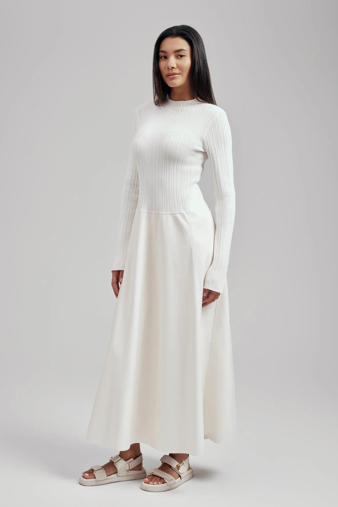 Ezra Ribbed Knit Leather Maxi Dress - Image 3