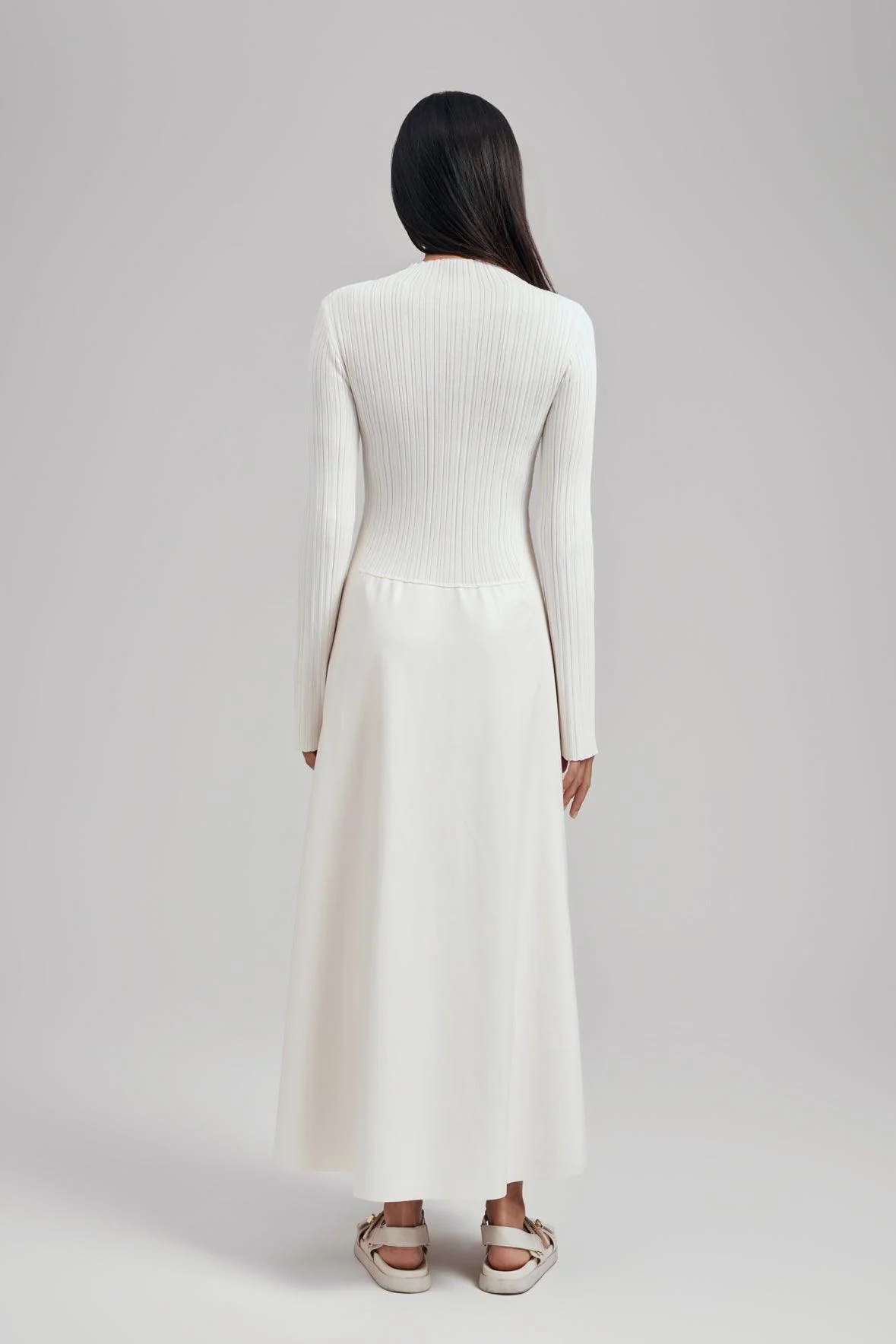 Ezra Ribbed Knit Leather Maxi Dress - Image 4
