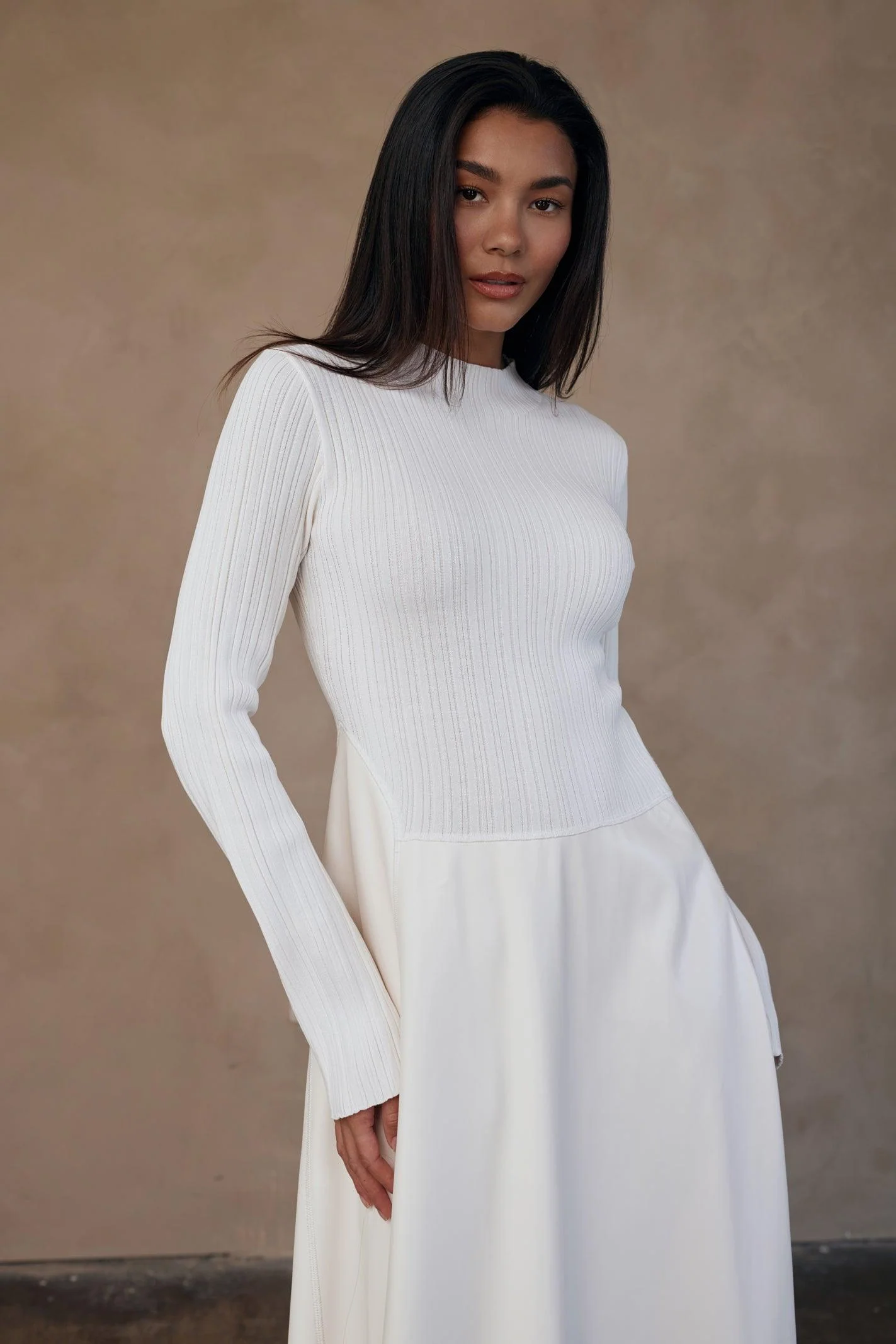 Ezra Ribbed Knit Leather Maxi Dress - Image 7