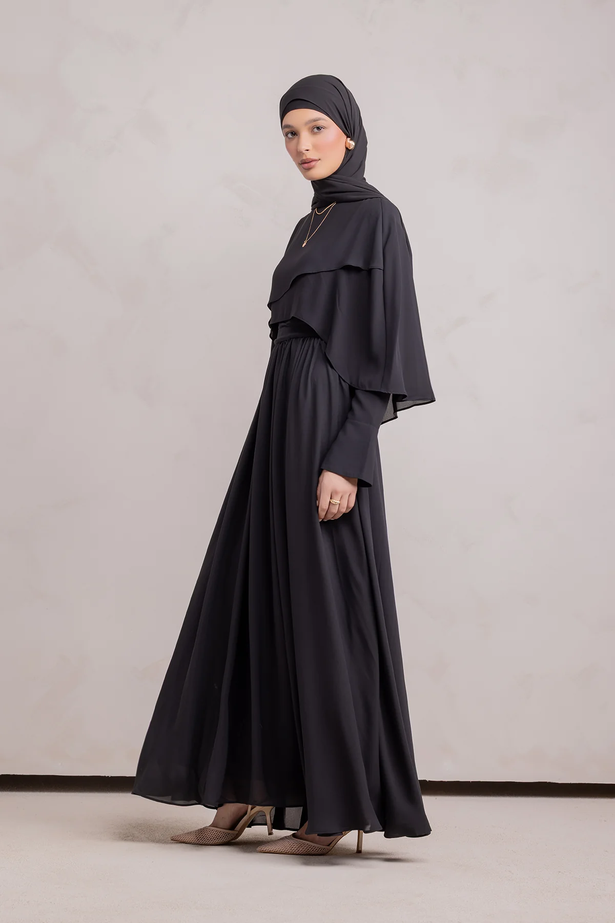 Fayruz Cape Maxi Dress - Black - Image 6