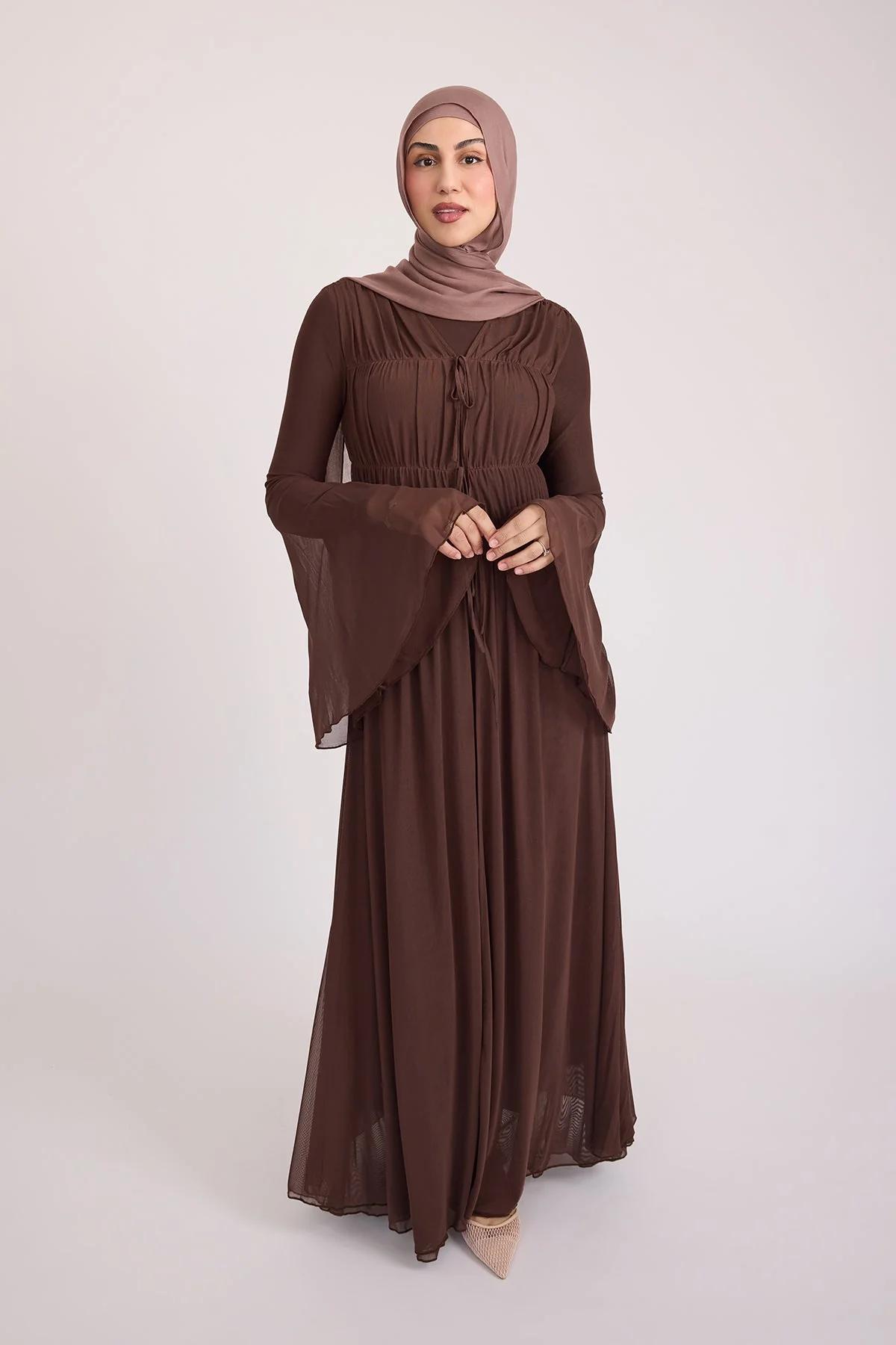 Hanadi Mesh Maxi Dress - Brown - Image 5