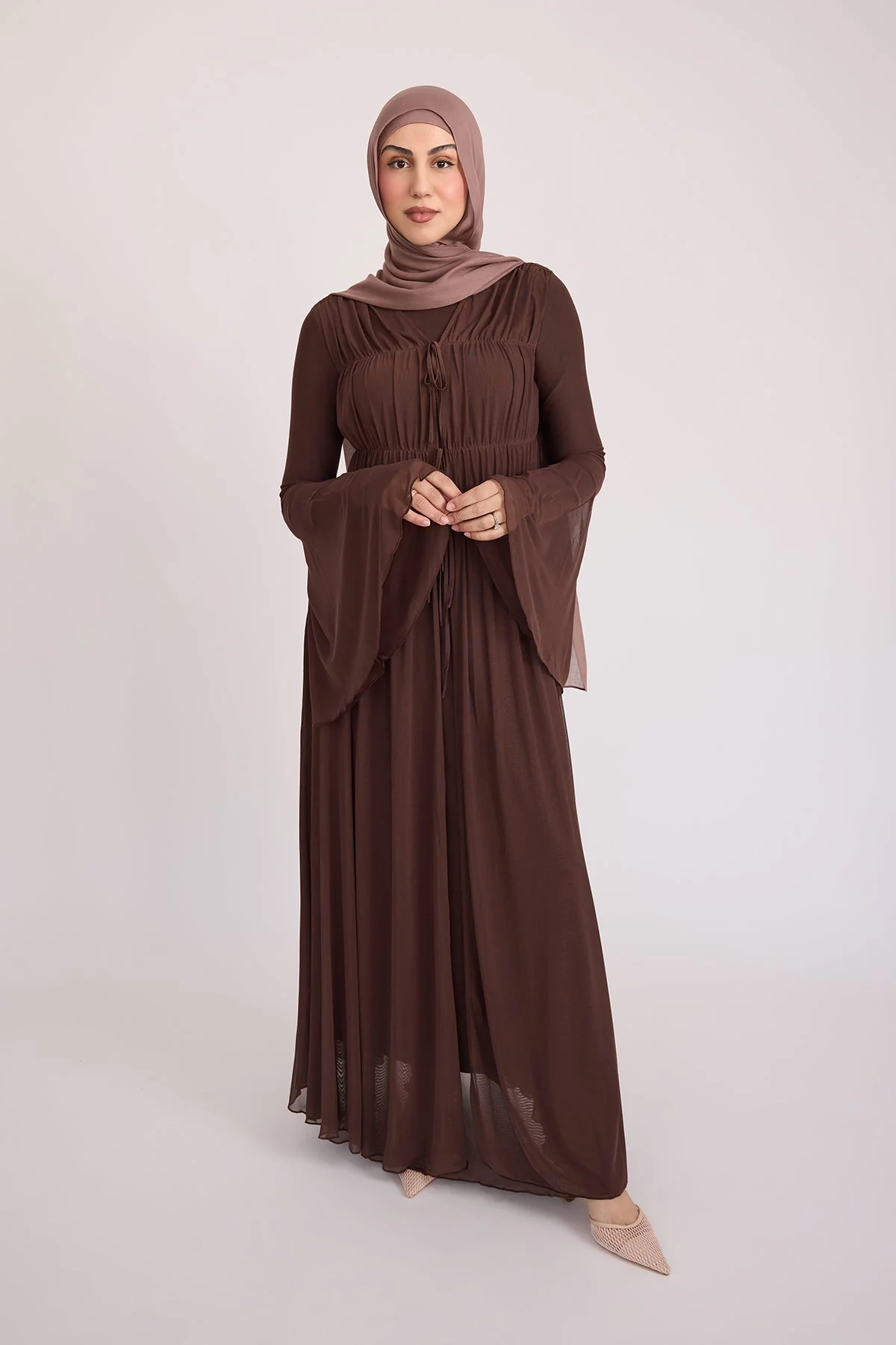 Hanadi Mesh Maxi Dress - Brown - Image 9