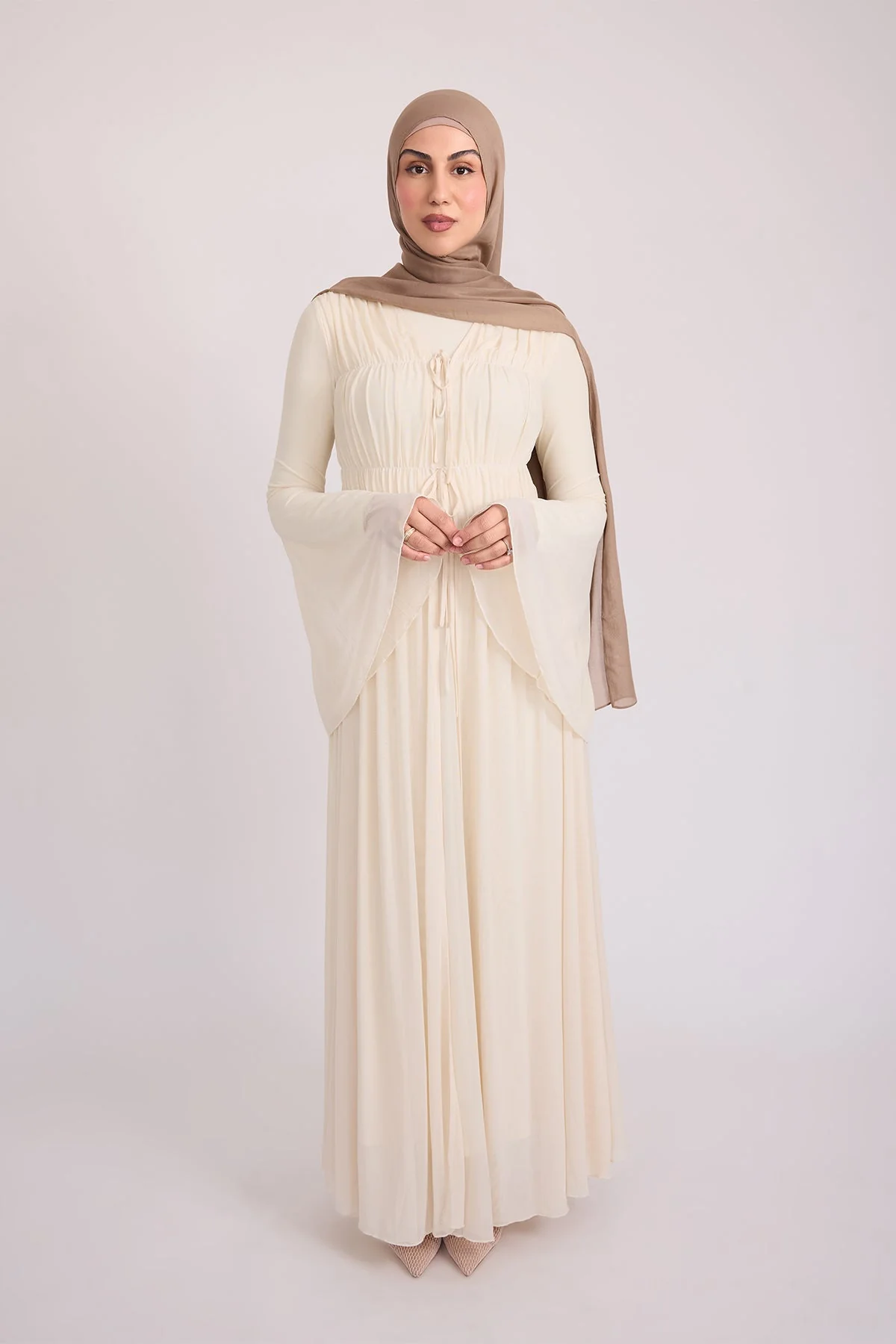 Hanadi Mesh Maxi Dress - Cream - Image 3