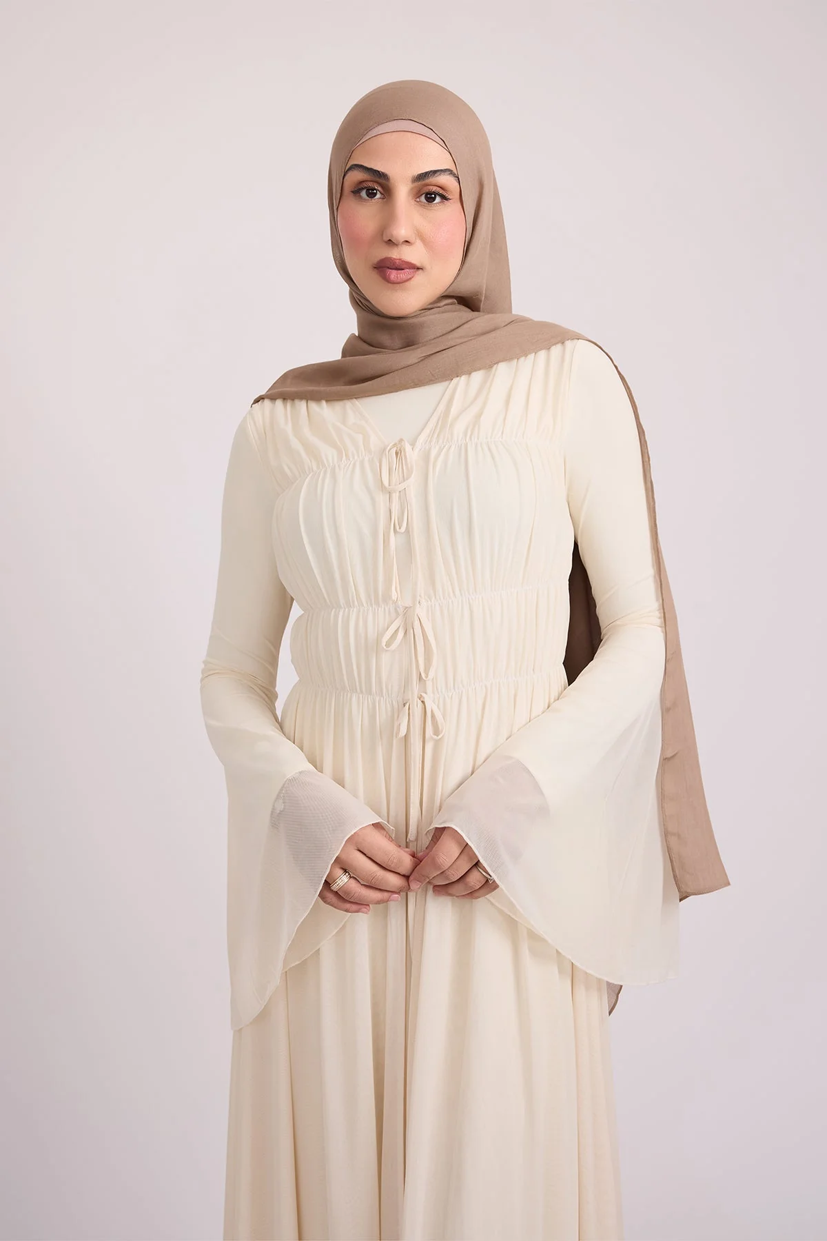 Hanadi Mesh Maxi Dress - Cream - Image 4