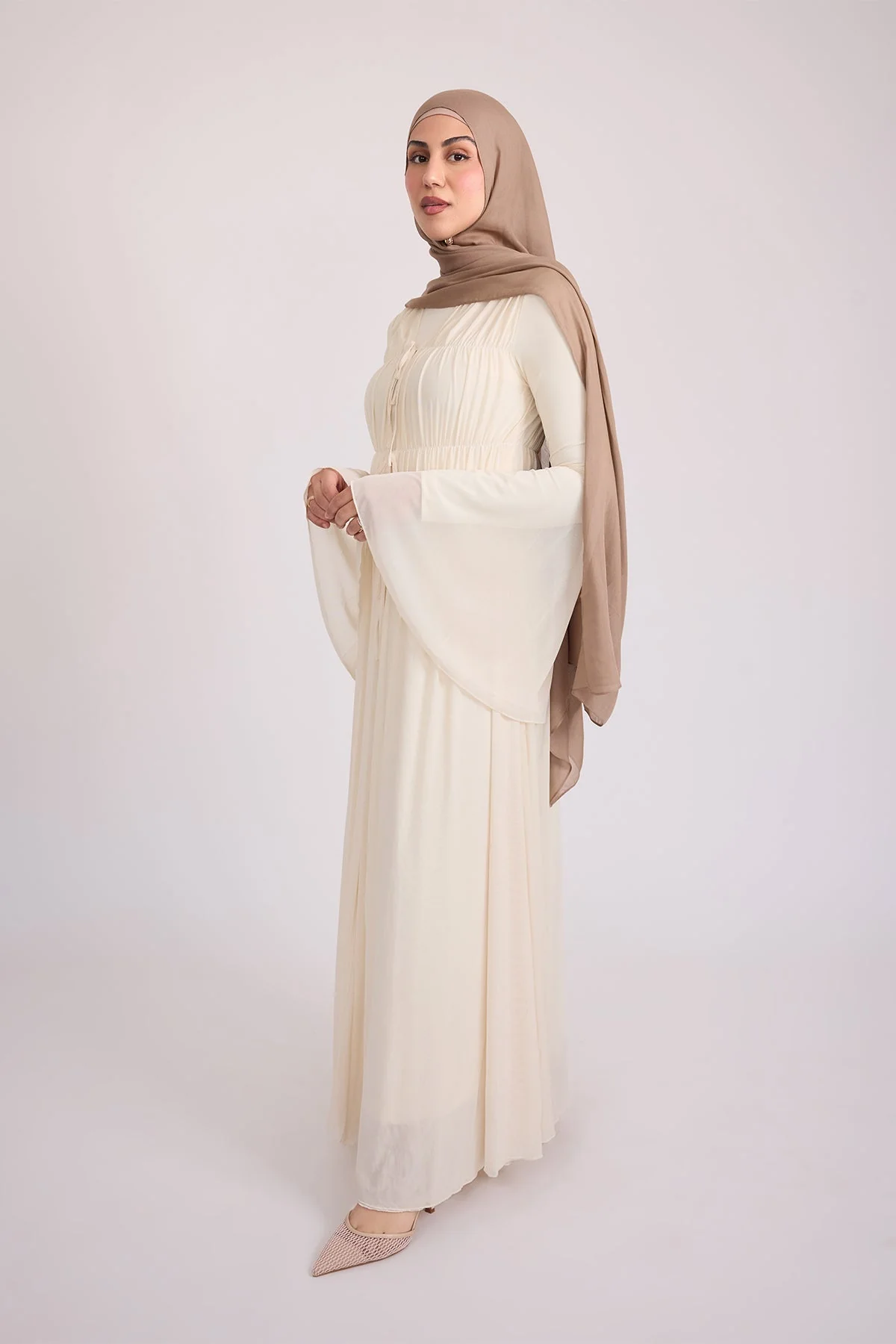 Hanadi Mesh Maxi Dress - Cream - Image 6