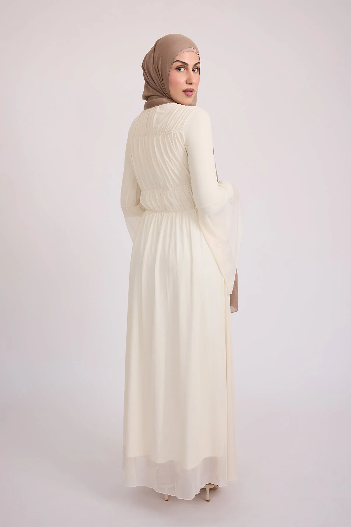 Hanadi Mesh Maxi Dress - Cream - Image 7