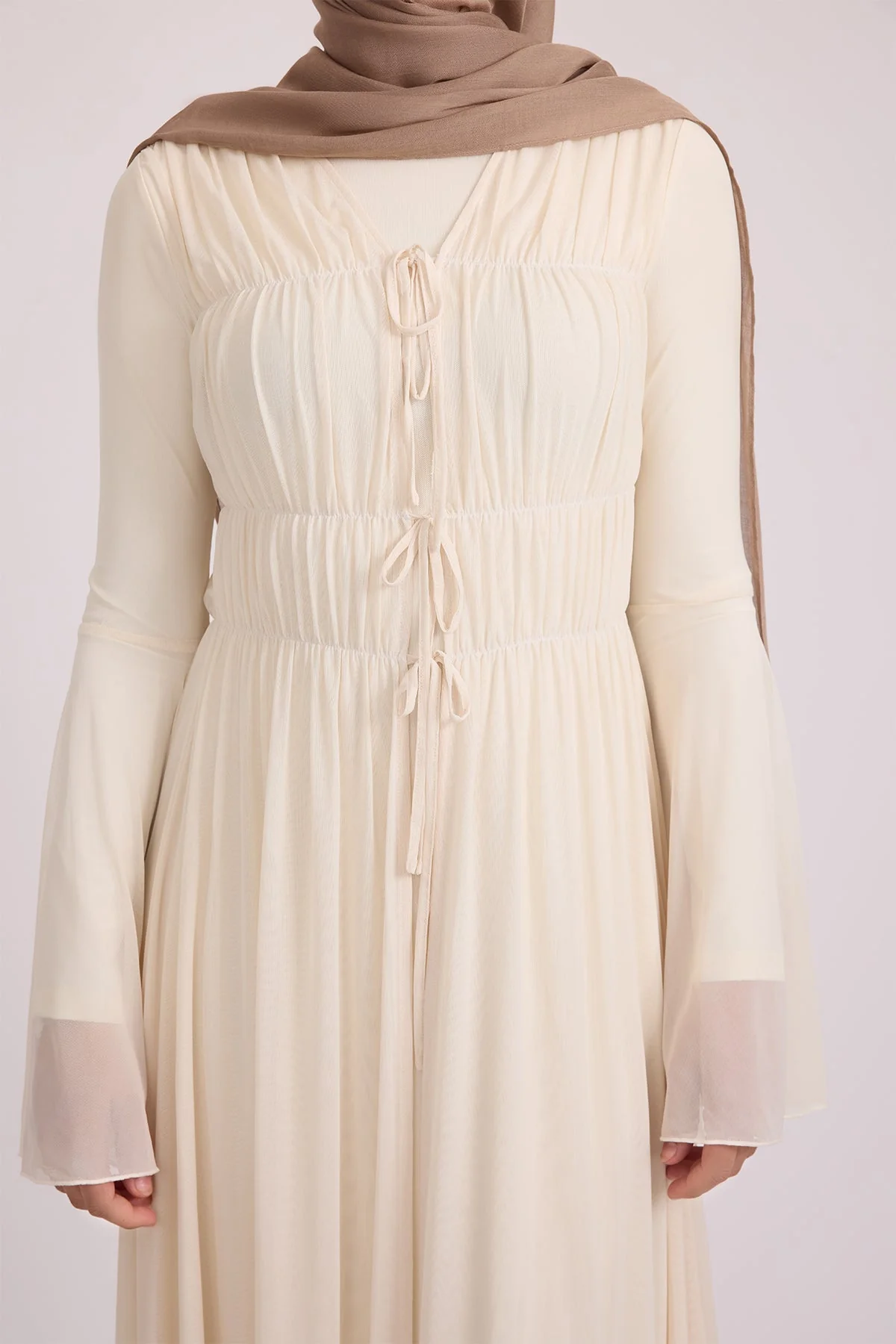 Hanadi Mesh Maxi Dress - Cream - Image 8