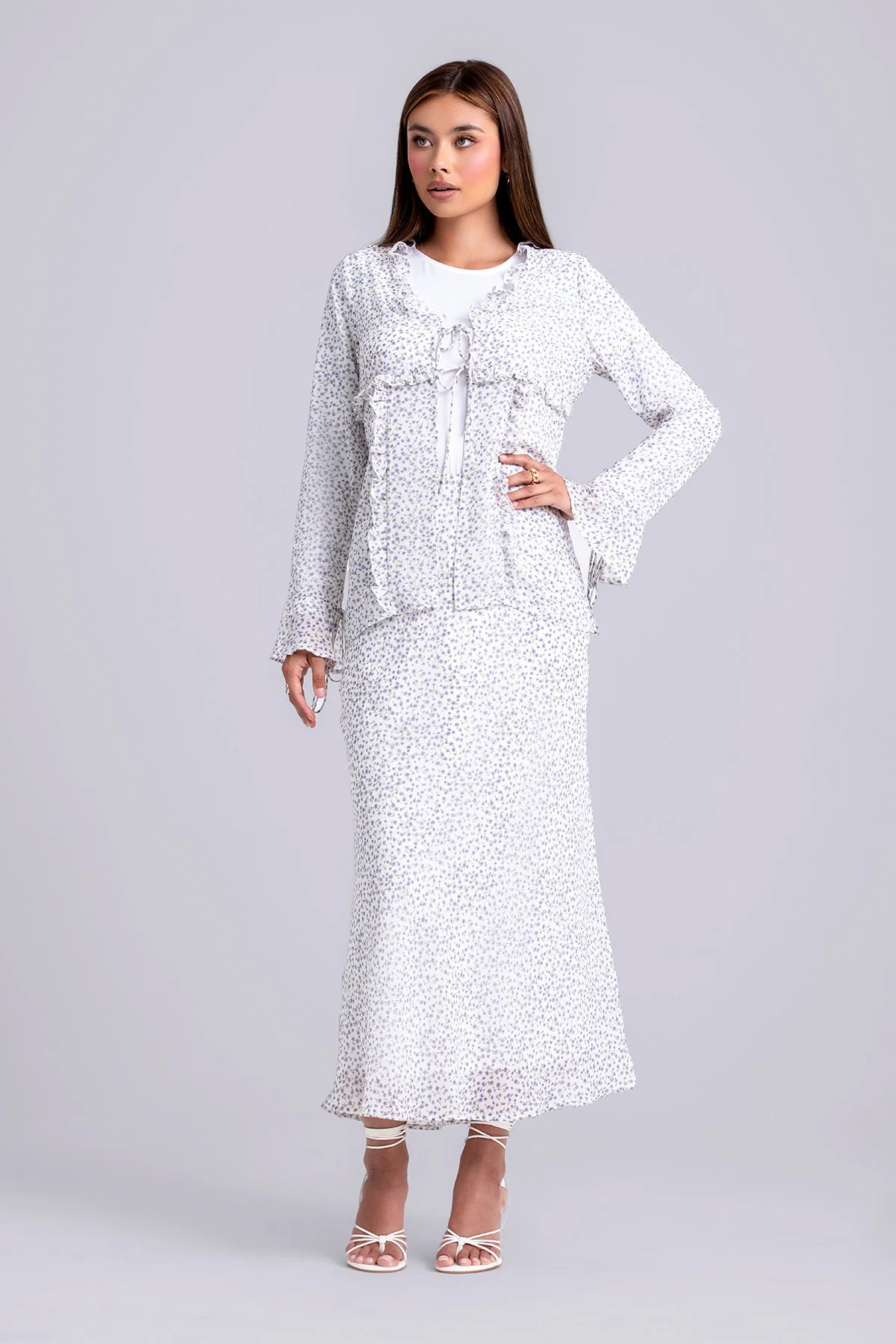 Hayat Ruffle Top & Maxi Skirt Set- Dainty Blue - Image 3
