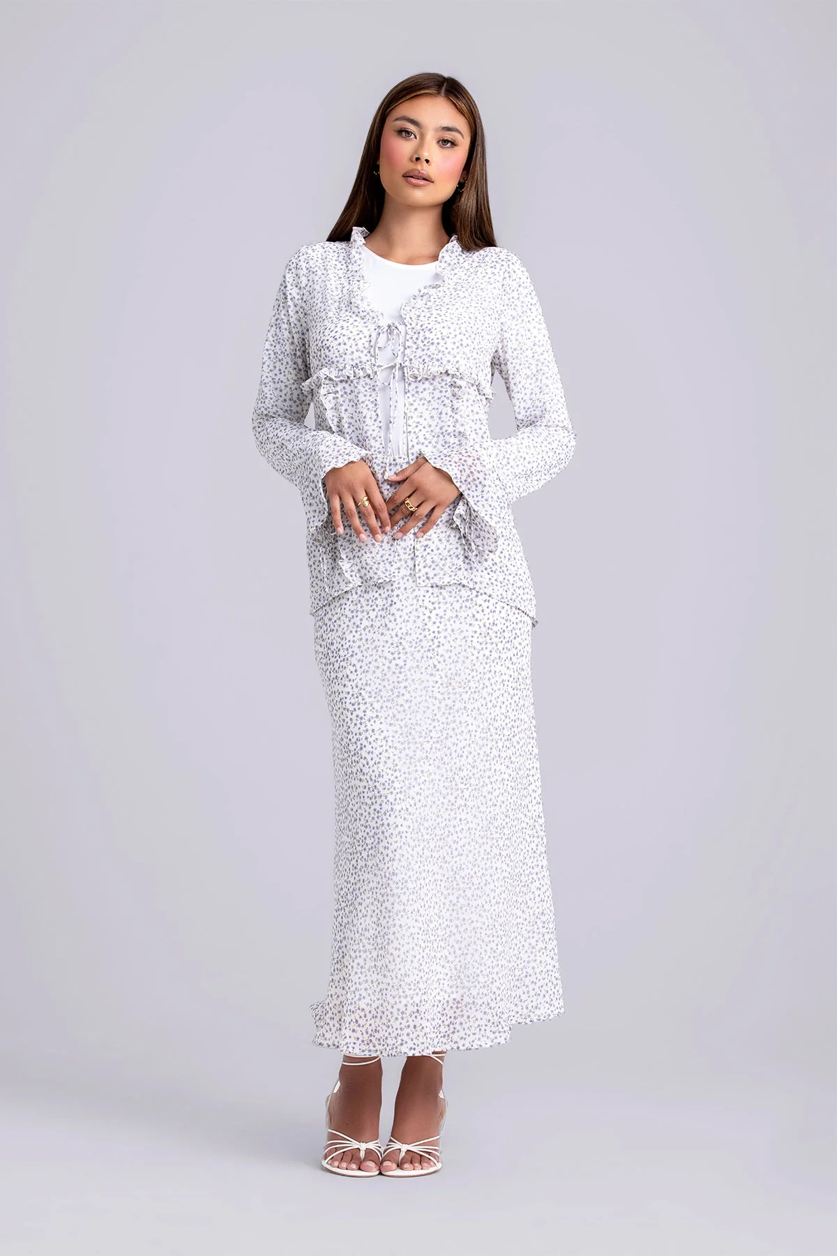 Hayat Ruffle Top & Maxi Skirt Set- Dainty Blue - Image 4