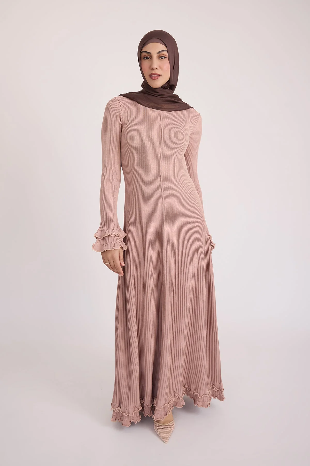 Isadora Ruffle Knit Long Sleeve Maxi Dress- Blush - Image 10