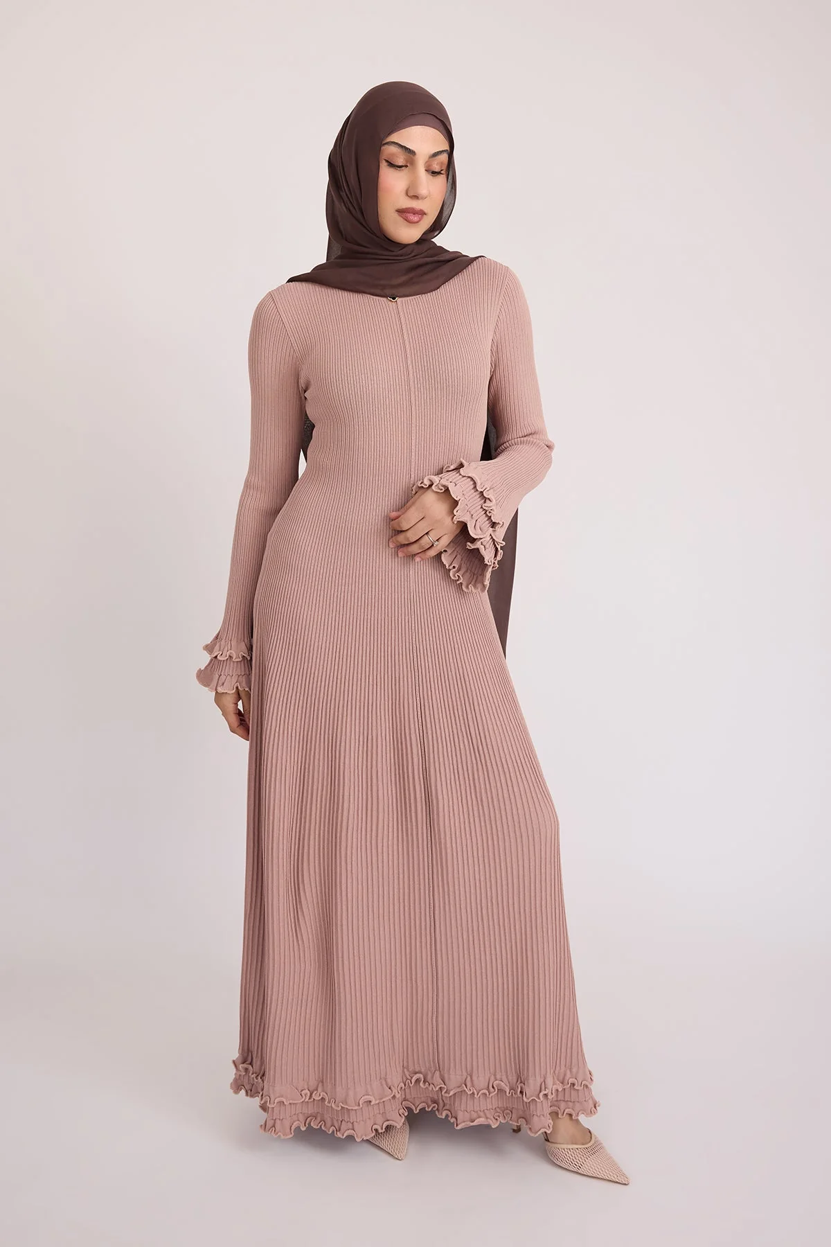 Isadora Ruffle Knit Long Sleeve Maxi Dress- Blush - Image 7