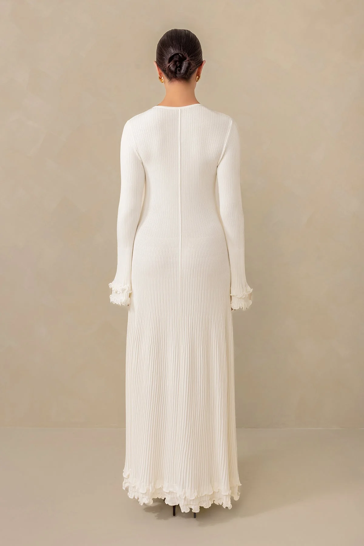 Isadora Ruffle Knit Long Sleeve Maxi Dress - Cream - Image 7