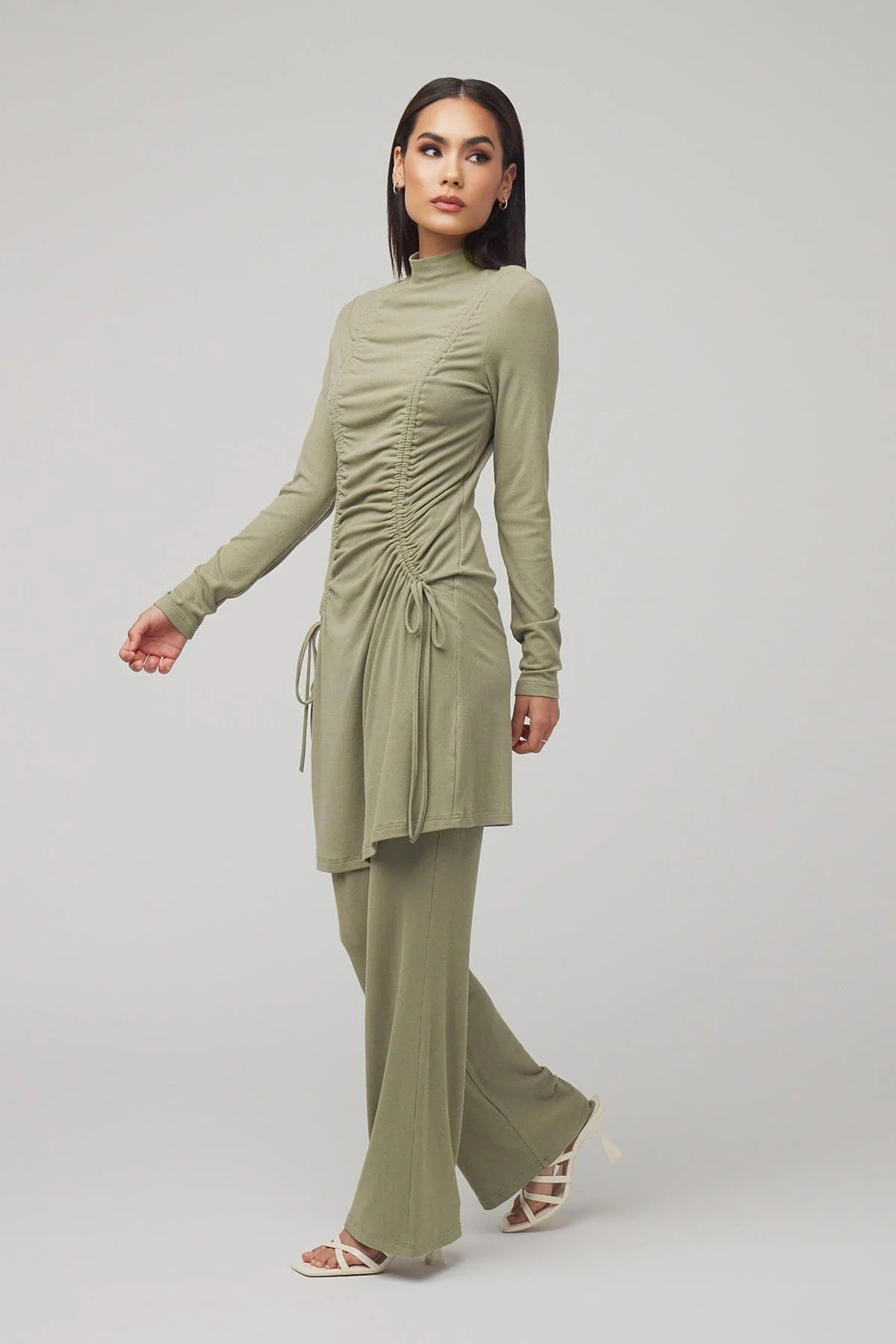 Israa Ribbed Ruched Matching Set - Sage Green - Image 3