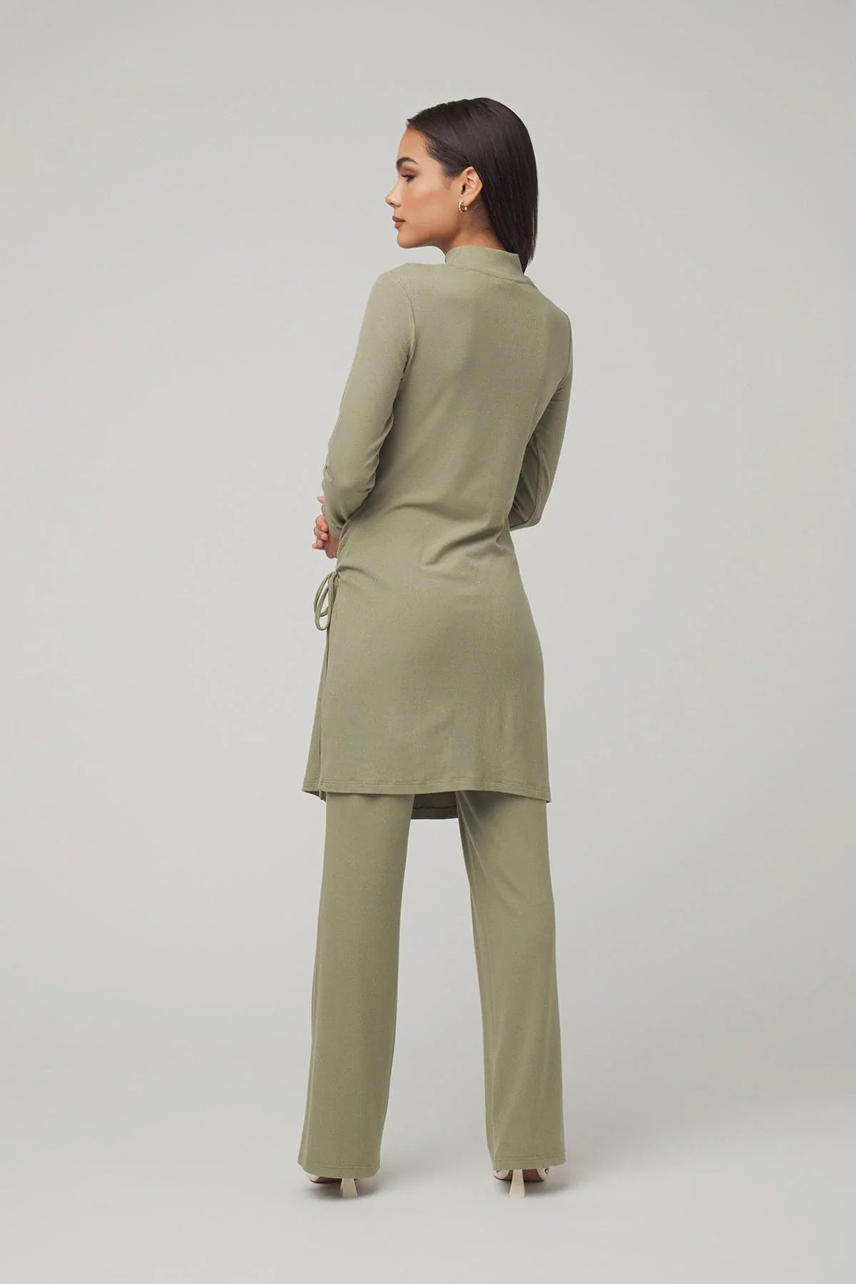 Israa Ribbed Ruched Matching Set - Sage Green - Image 4