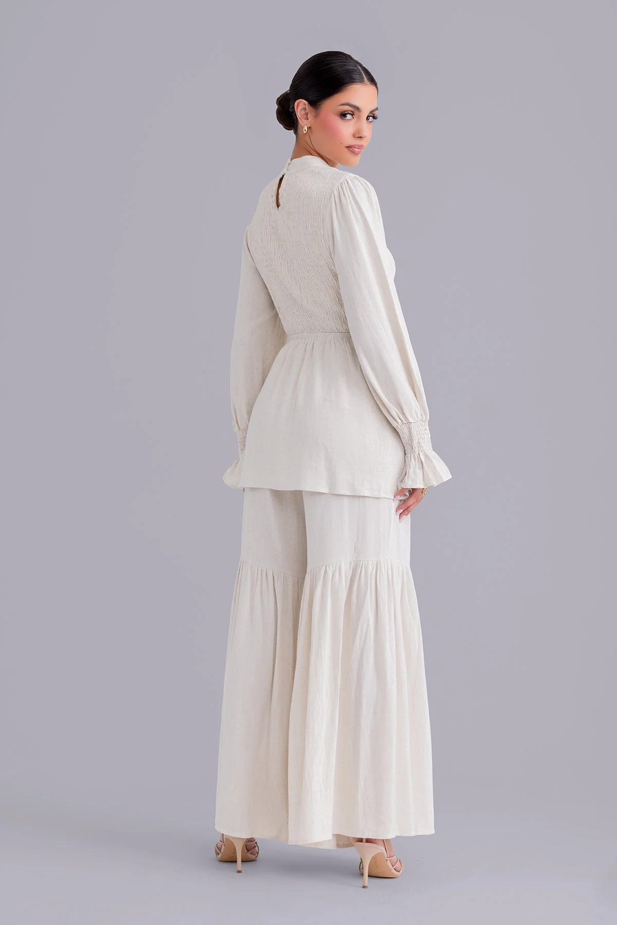 Krina Linen Smock Pant and Top Set - Natural Beige - Image 4