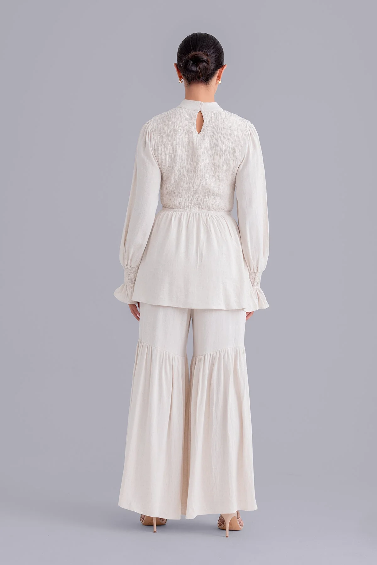 Krina Linen Smock Pant and Top Set - Natural Beige - Image 6