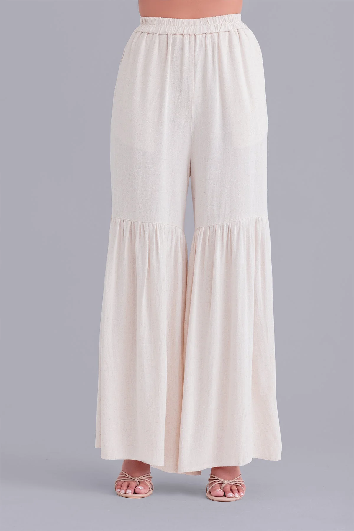 Krina Linen Smock Pant and Top Set - Natural Beige - Image 7