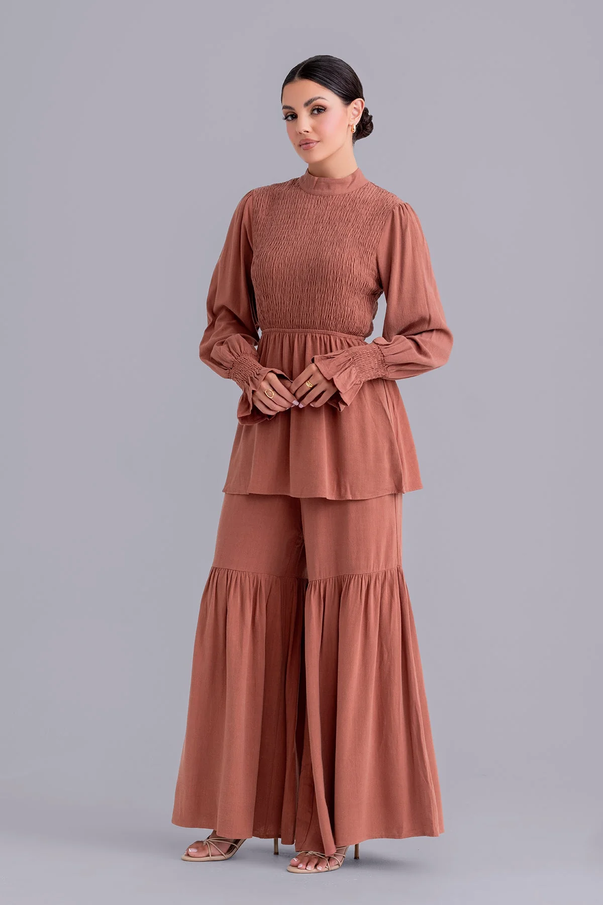 Krina Linen Smock Pant and Top Set - Spice - Image 3