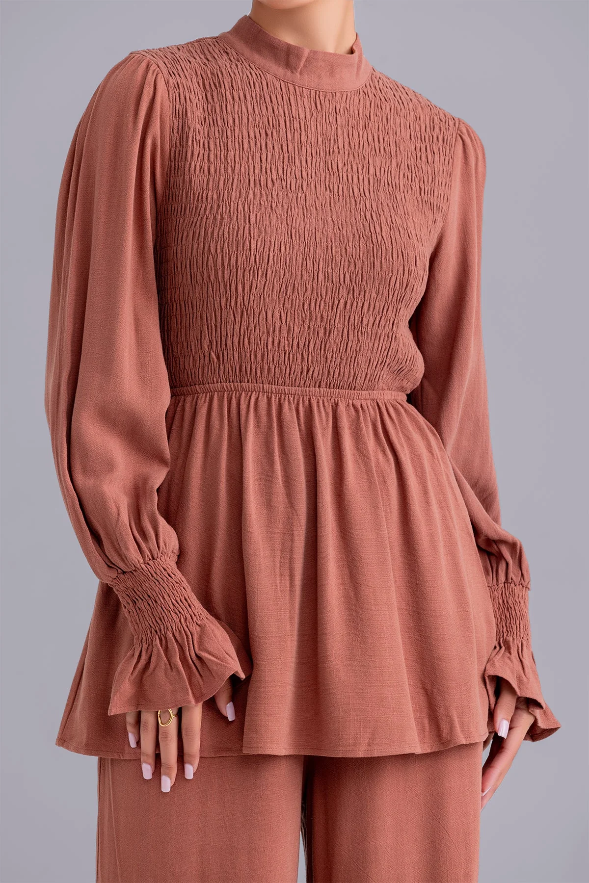 Krina Linen Smock Pant and Top Set - Spice - Image 4