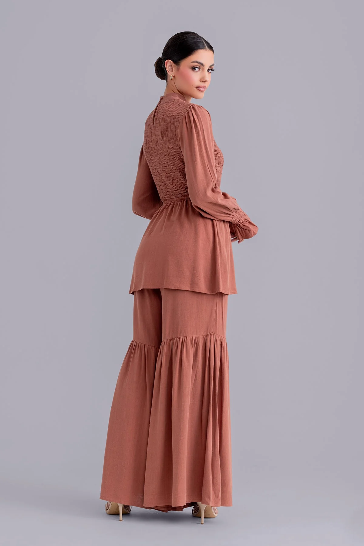 Krina Linen Smock Pant and Top Set - Spice - Image 5
