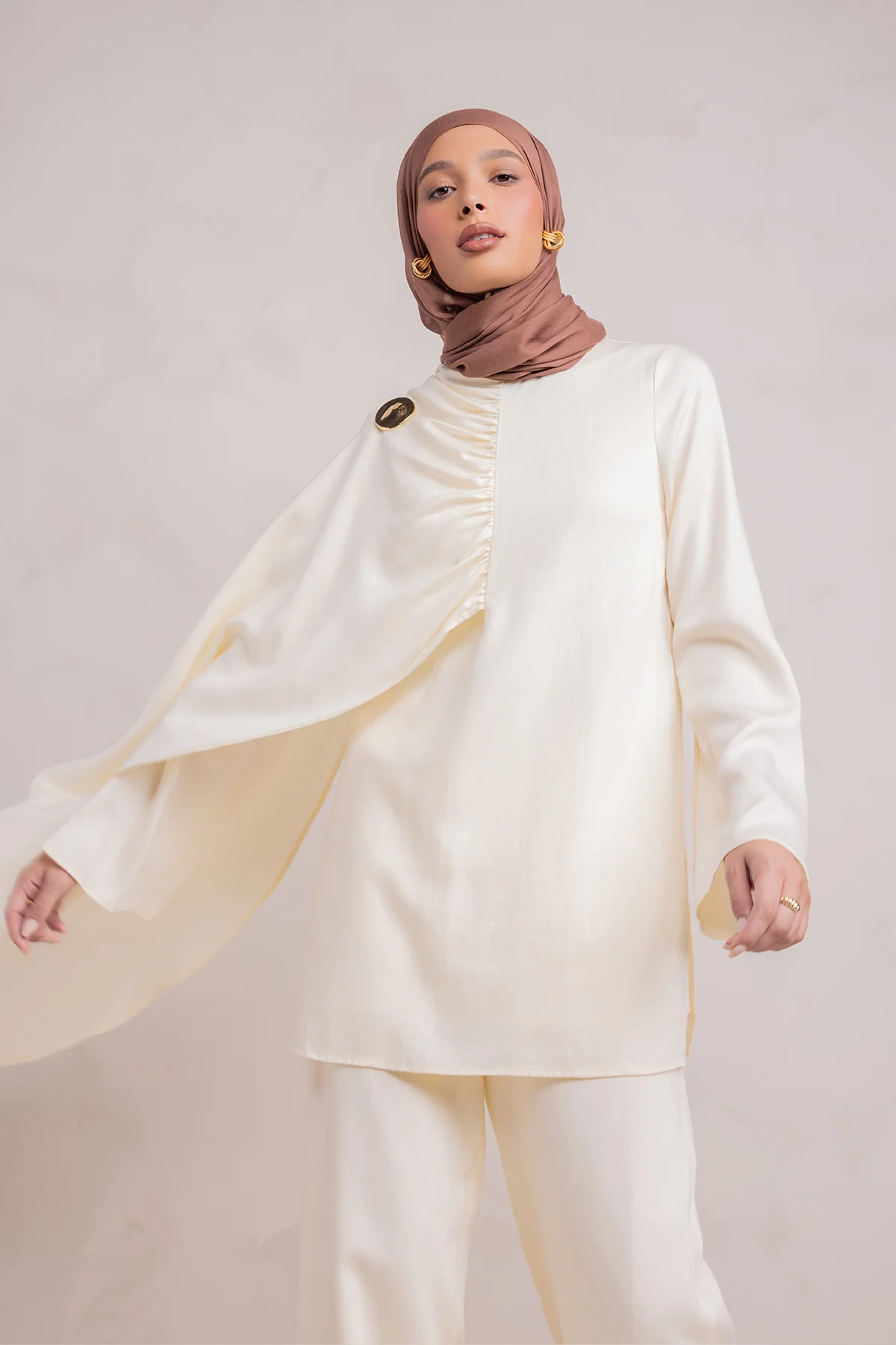 Lauren Cape Tunic - Cream - Image 11