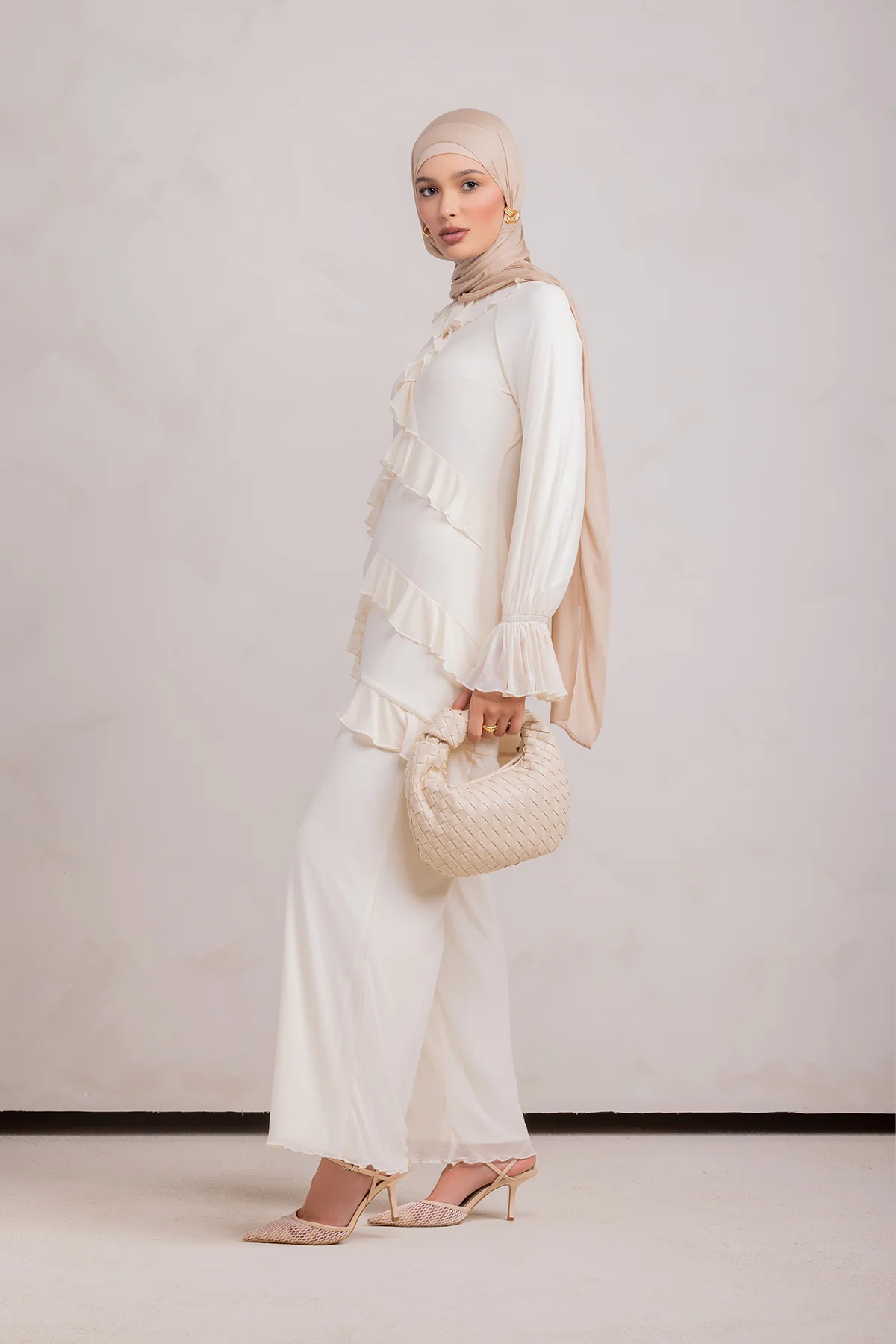Layali Mesh Top & Pant Set- Off White - Image 10