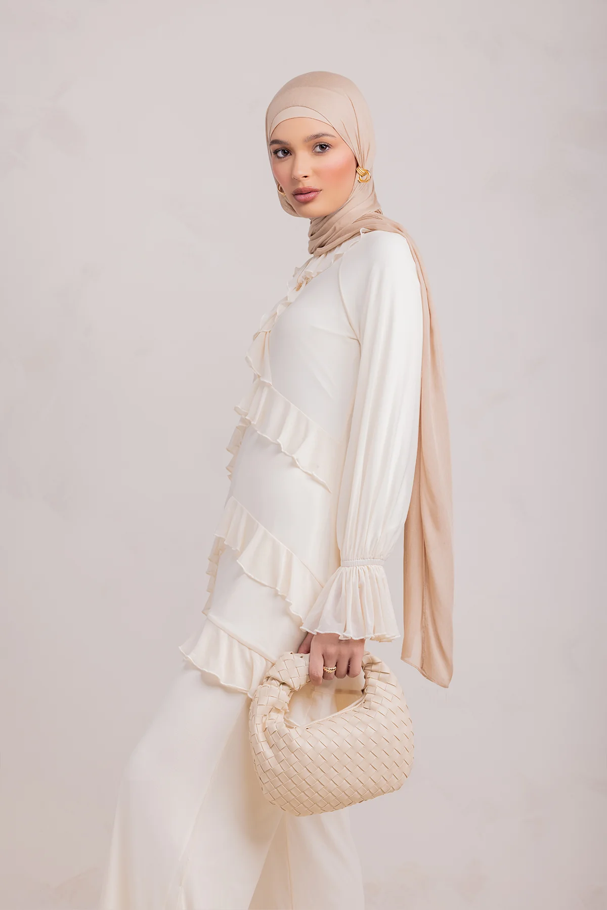 Layali Mesh Top & Pant Set- Off White - Image 11