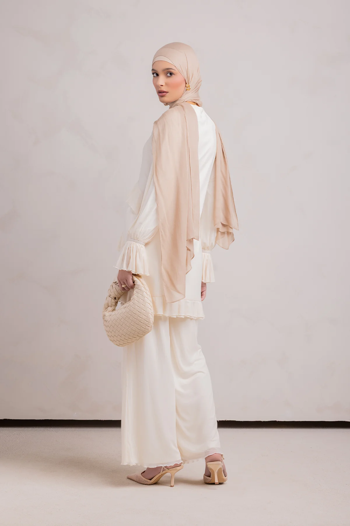 Layali Mesh Top & Pant Set- Off White - Image 13