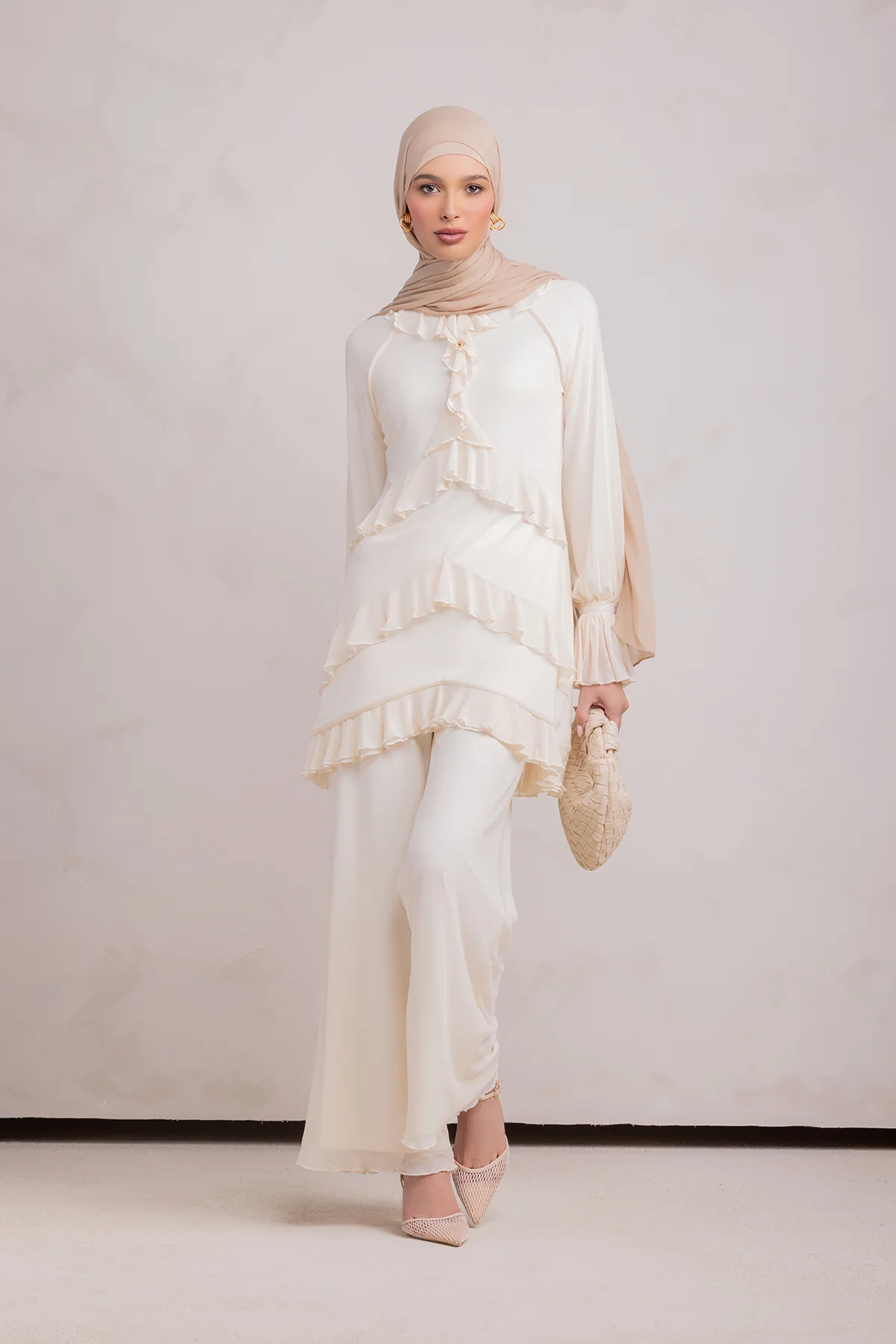 Layali Mesh Top & Pant Set- Off White - Image 4