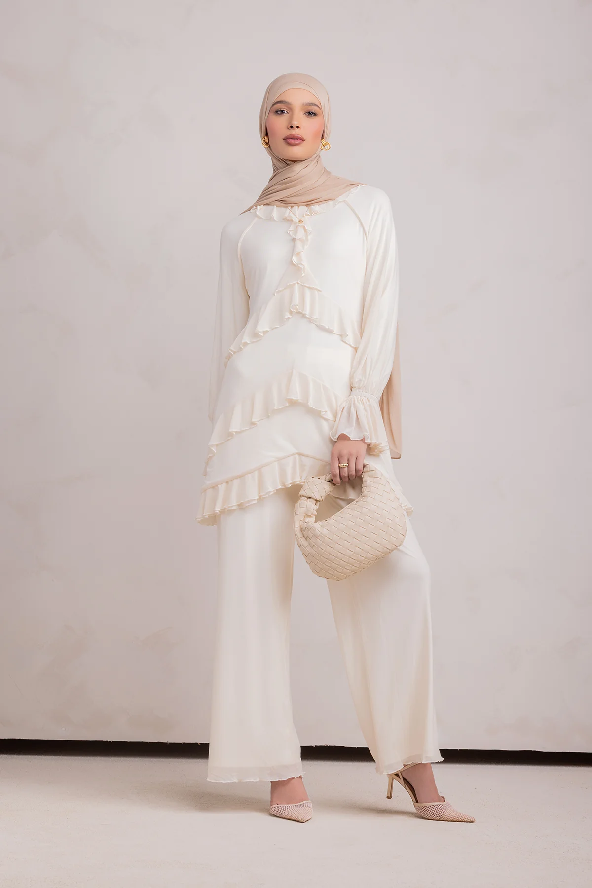 Layali Mesh Top & Pant Set- Off White - Image 5