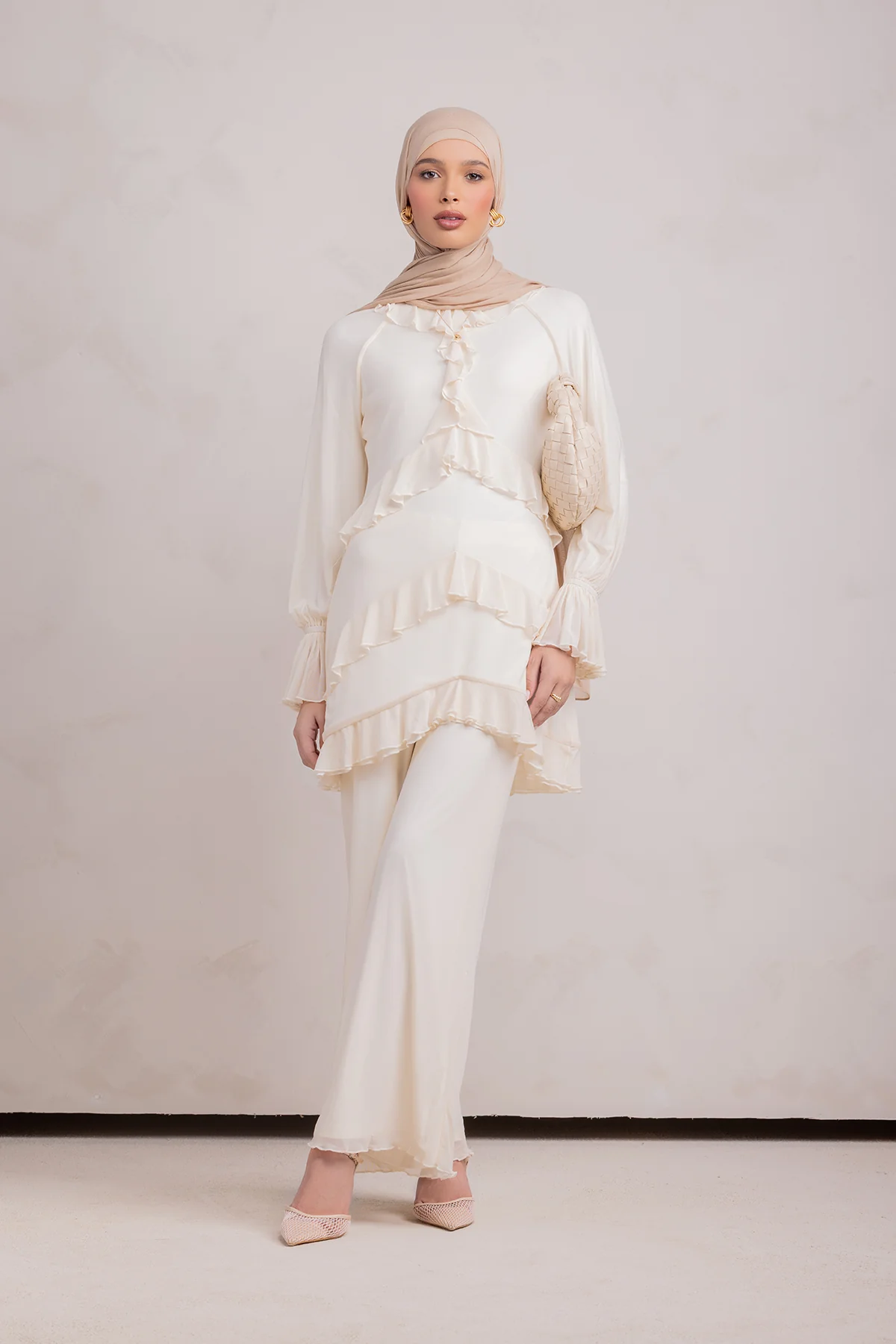 Layali Mesh Top & Pant Set- Off White - Image 6