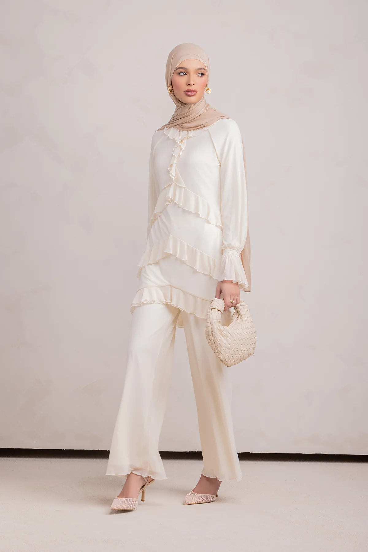 Layali Mesh Top & Pant Set- Off White - Image 7