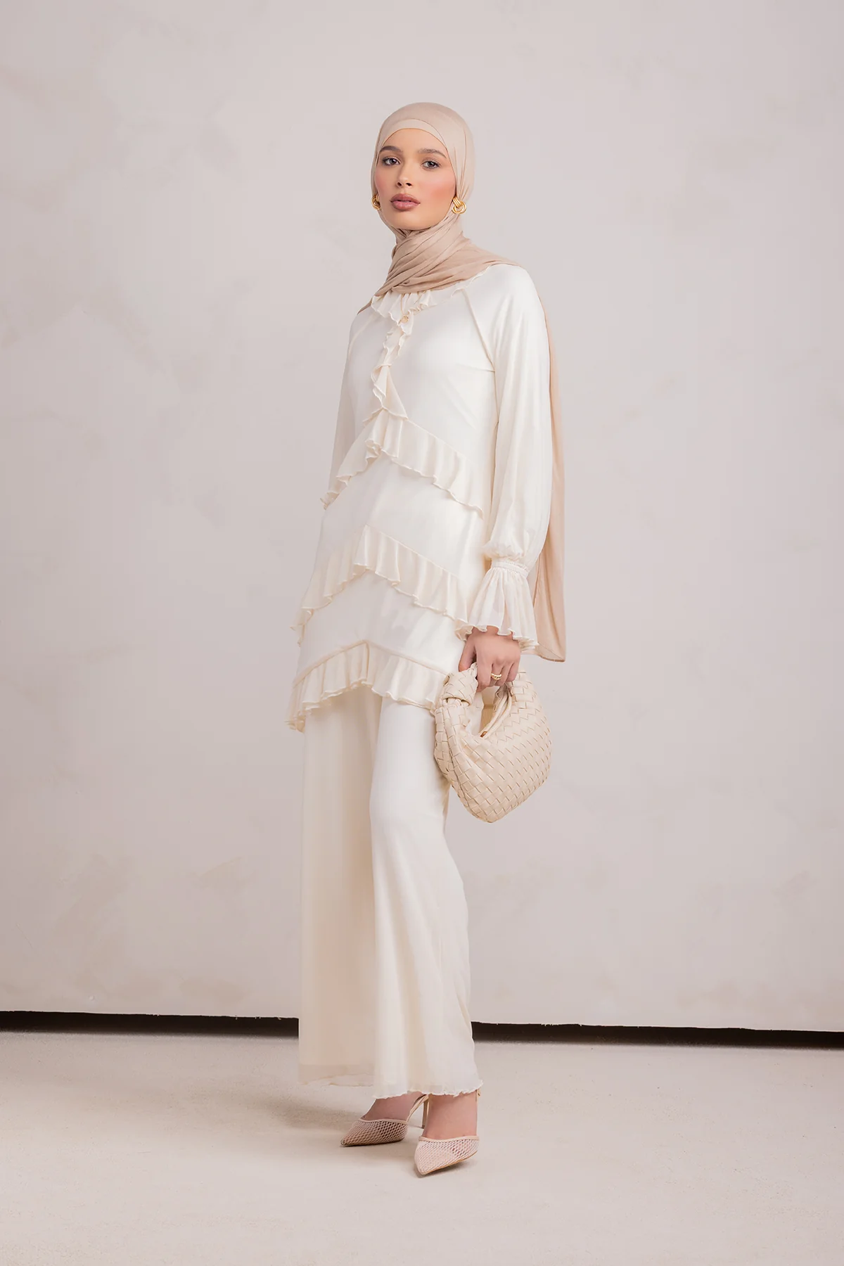 Layali Mesh Top & Pant Set- Off White - Image 8