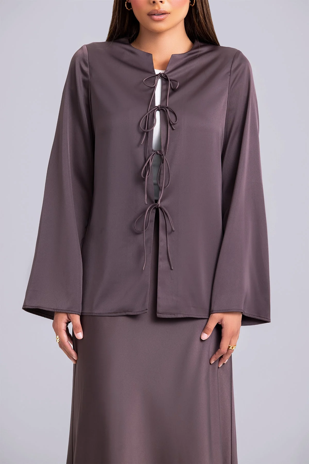 Layan Satin Top and Maxi Skirt Set- Chestnut - Image 5