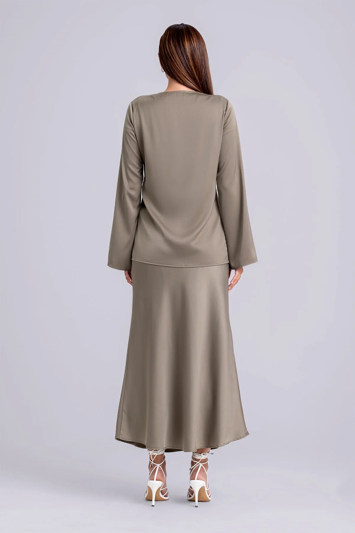 Layan Satin Top and Maxi Skirt Set- Moss - Image 4