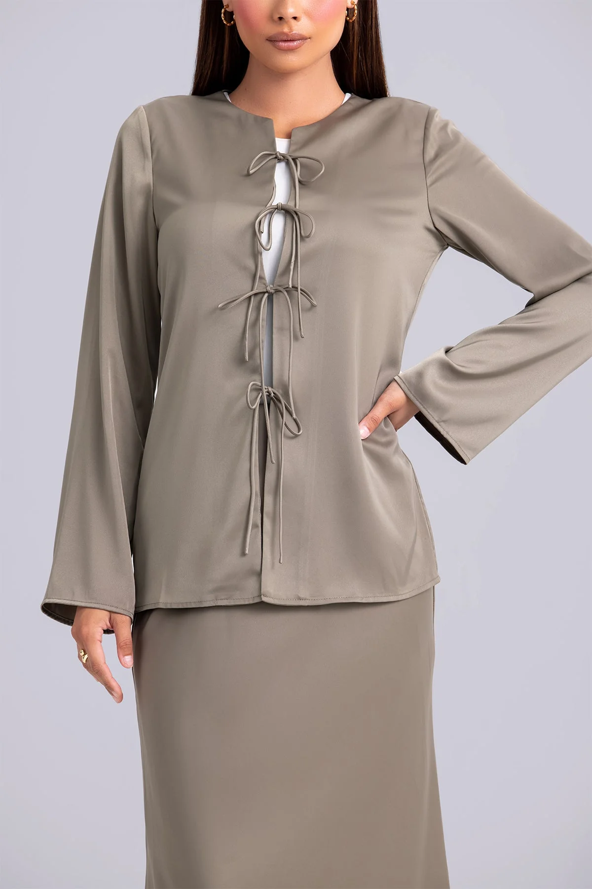 Layan Satin Top and Maxi Skirt Set- Moss - Image 5
