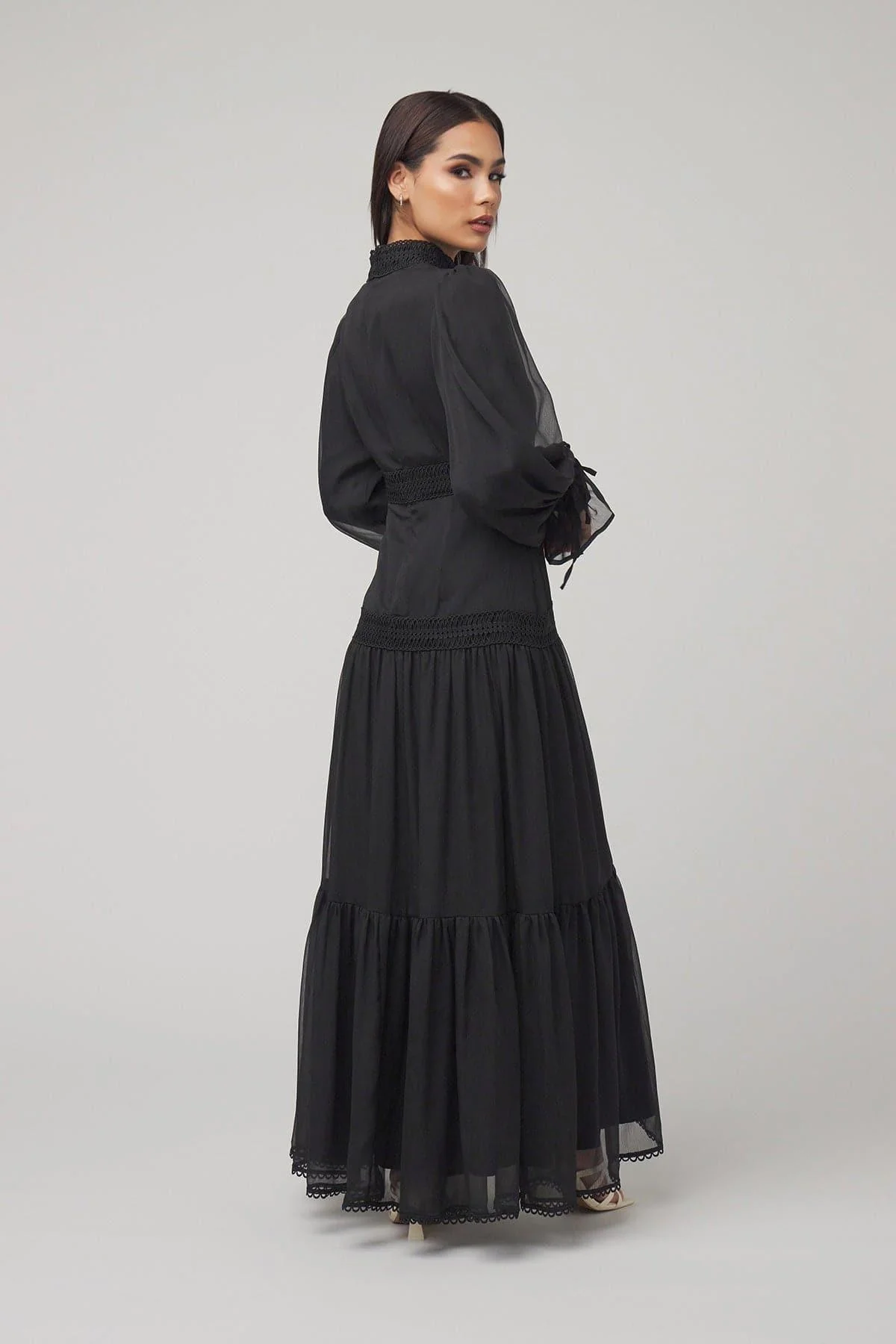 Loren Lace Chiffon Maxi Dress - Black - Image 3