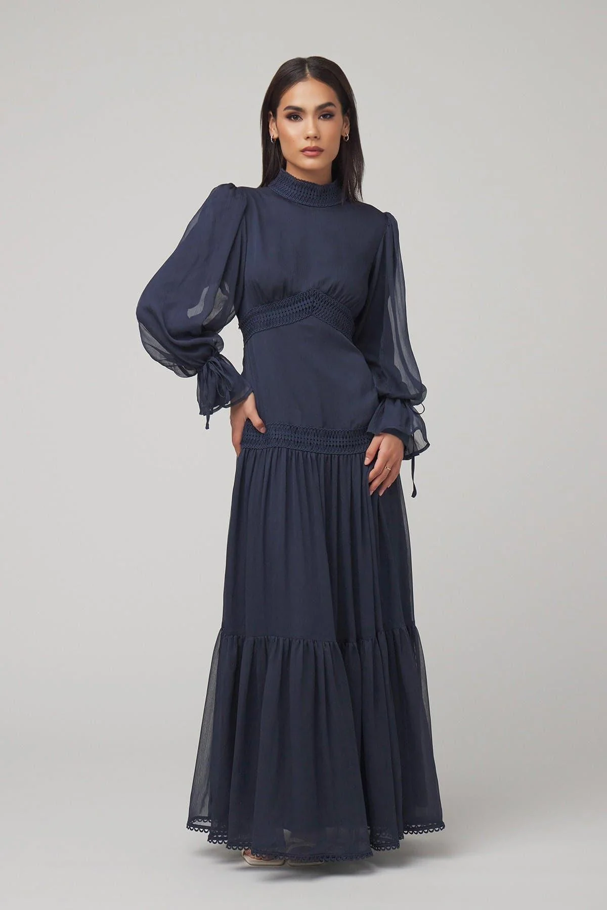 Loren Lace Chiffon Maxi Dress- Denim