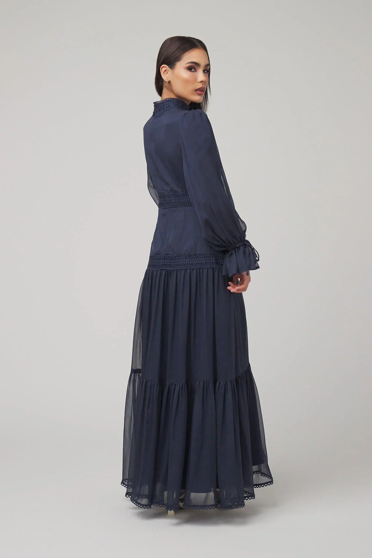 Loren Lace Chiffon Maxi Dress- Denim - Image 4